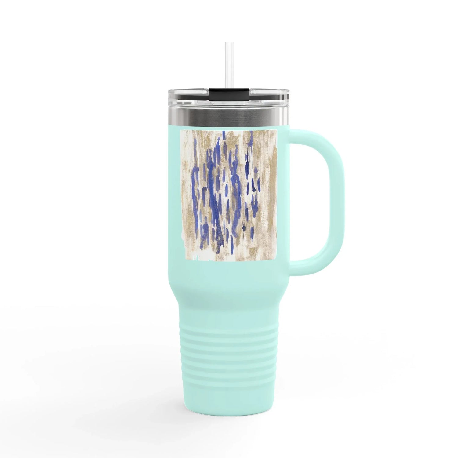 40oz Insulated Travel Mug – Golden Drip Watercolor Design - Laure Leprince - Artiste Peintre