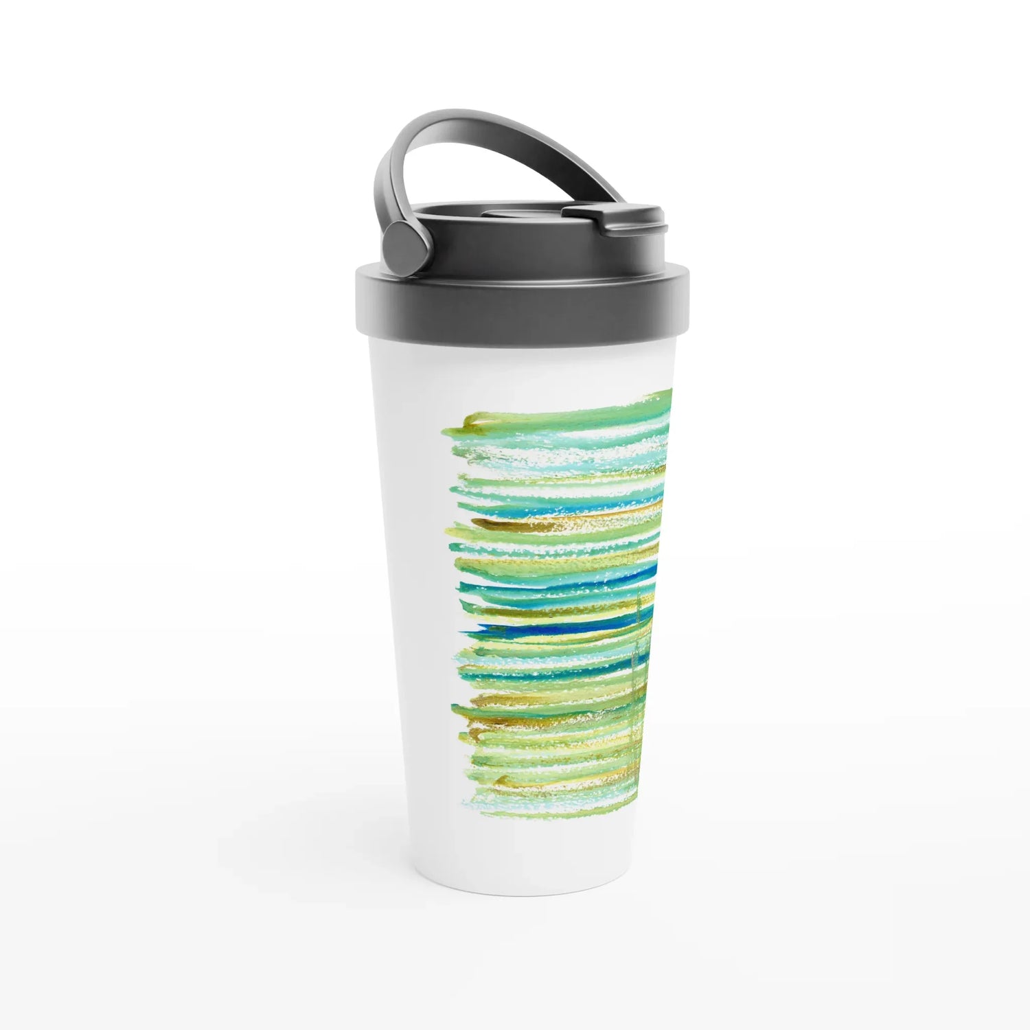 Mug de voyage blanc en acier inoxydable – 44 cl Trame| Élégant, pratique et isotherme - Laure Leprince - Artiste Peintre