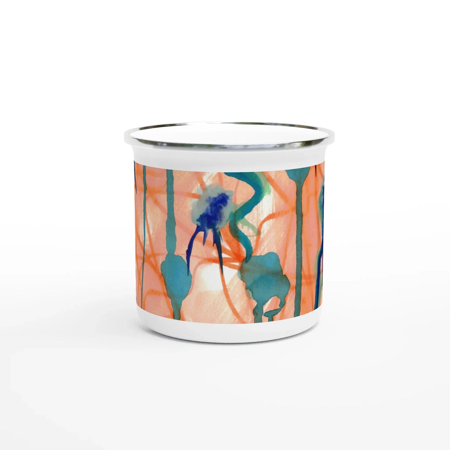 Mug en émail blanc 35 cl Saphir Ambre – Léger, vintage et résistant - Laure Leprince - Artiste Peintre