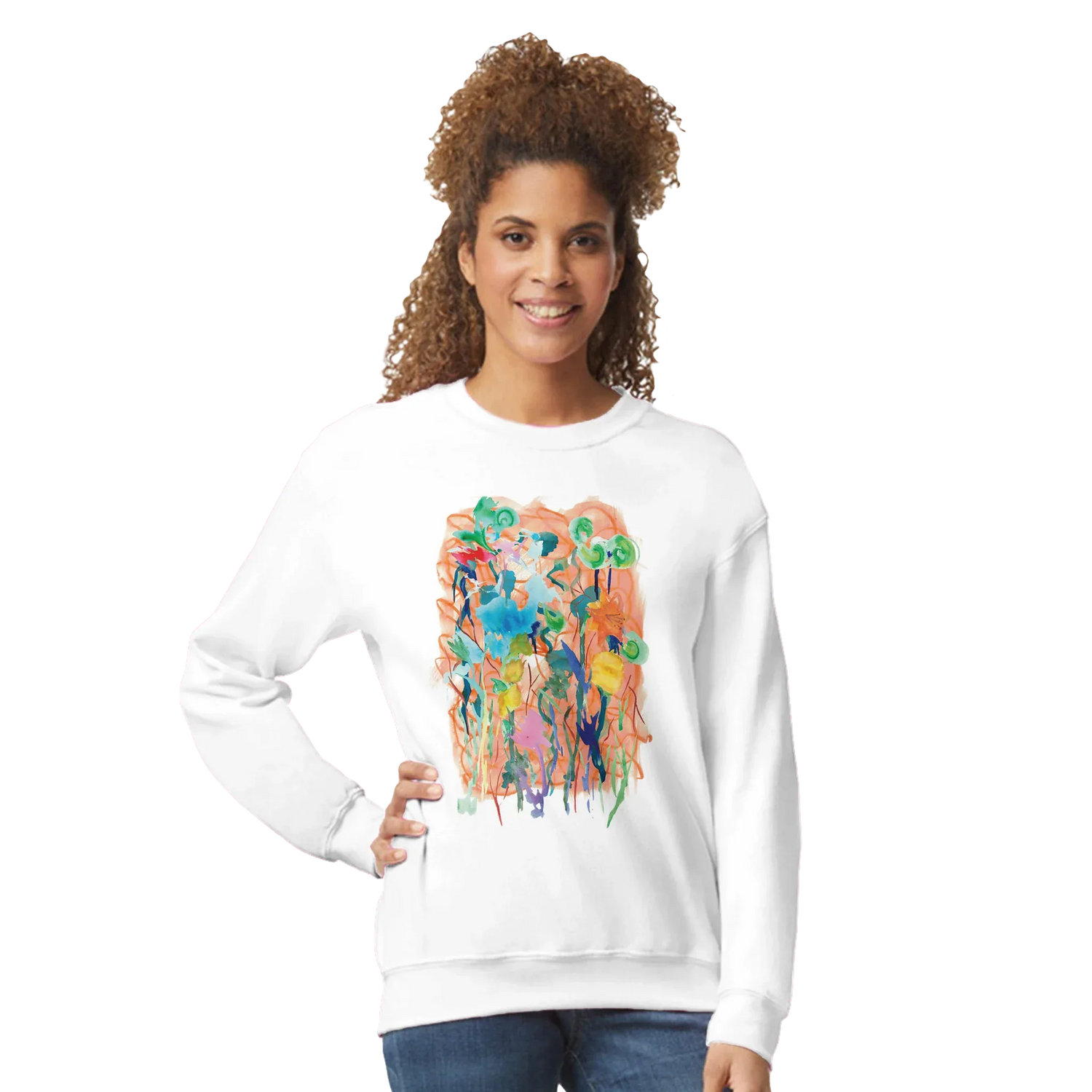 Sweatshirt Unisexe Classique Jardin Lumineux – Impression Artistique Multicolore | Premium Cotton Blend - Laure Leprince - Artiste Peintre