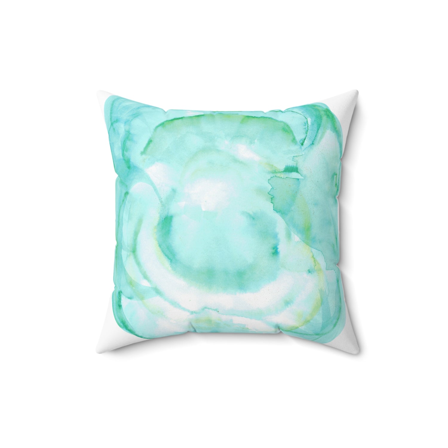 Square Throw Pillow Aqua Bloom — Minima Blue Brushstroke Accent