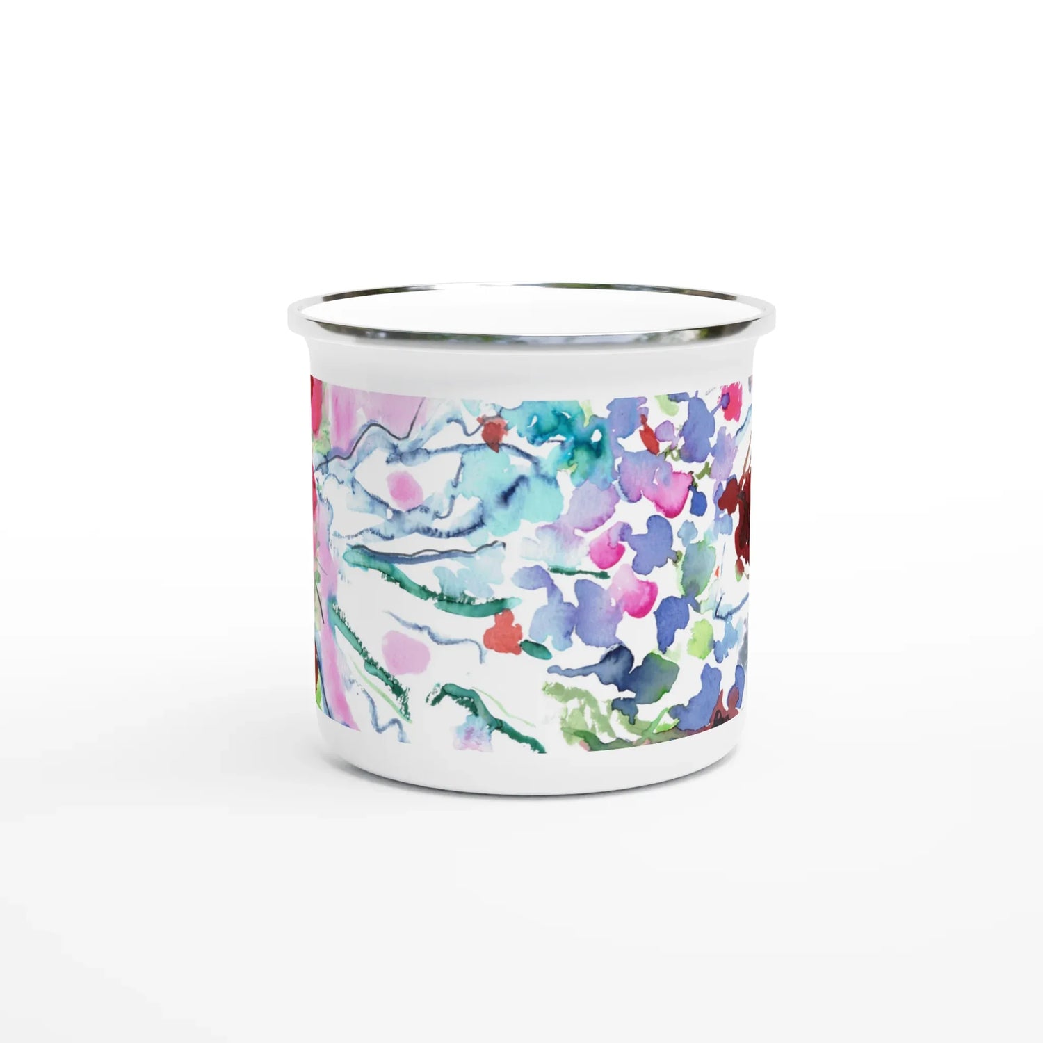 Mug en émail blanc 35 cl Floral – Léger, vintage et résistant - Laure Leprince - Artiste Peintre