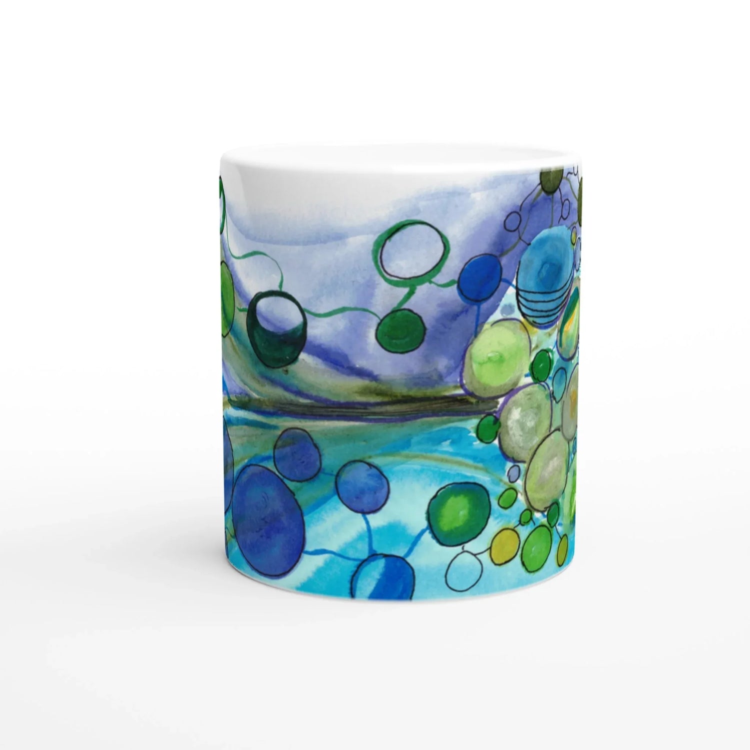 Mug en céramique blanche 325 ml Ecosphères – Élégance, sécurité et durabilité - Laure Leprince - Artiste Peintre