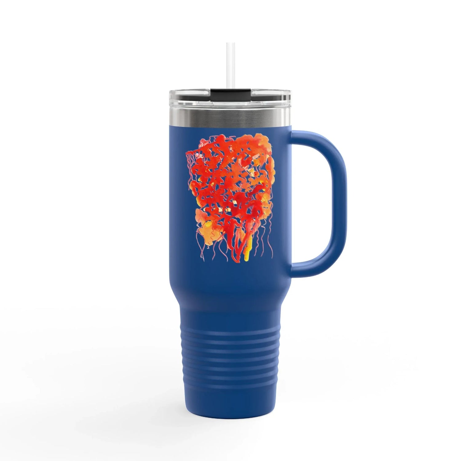 40oz Insulated Travel Mug – Eclats Corail Watercolor Design - Laure Leprince - Artiste Peintre