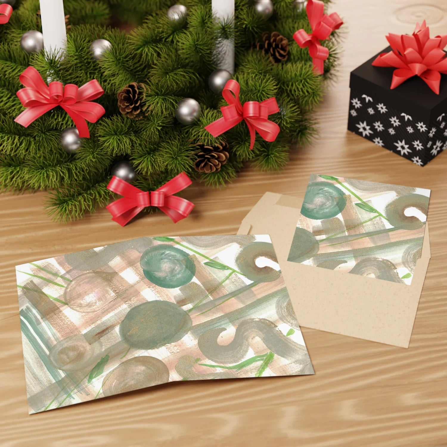 Moss Geometry Watercolor Leaf Greeting Card - Elegant - Laure Leprince - Artiste Peintre