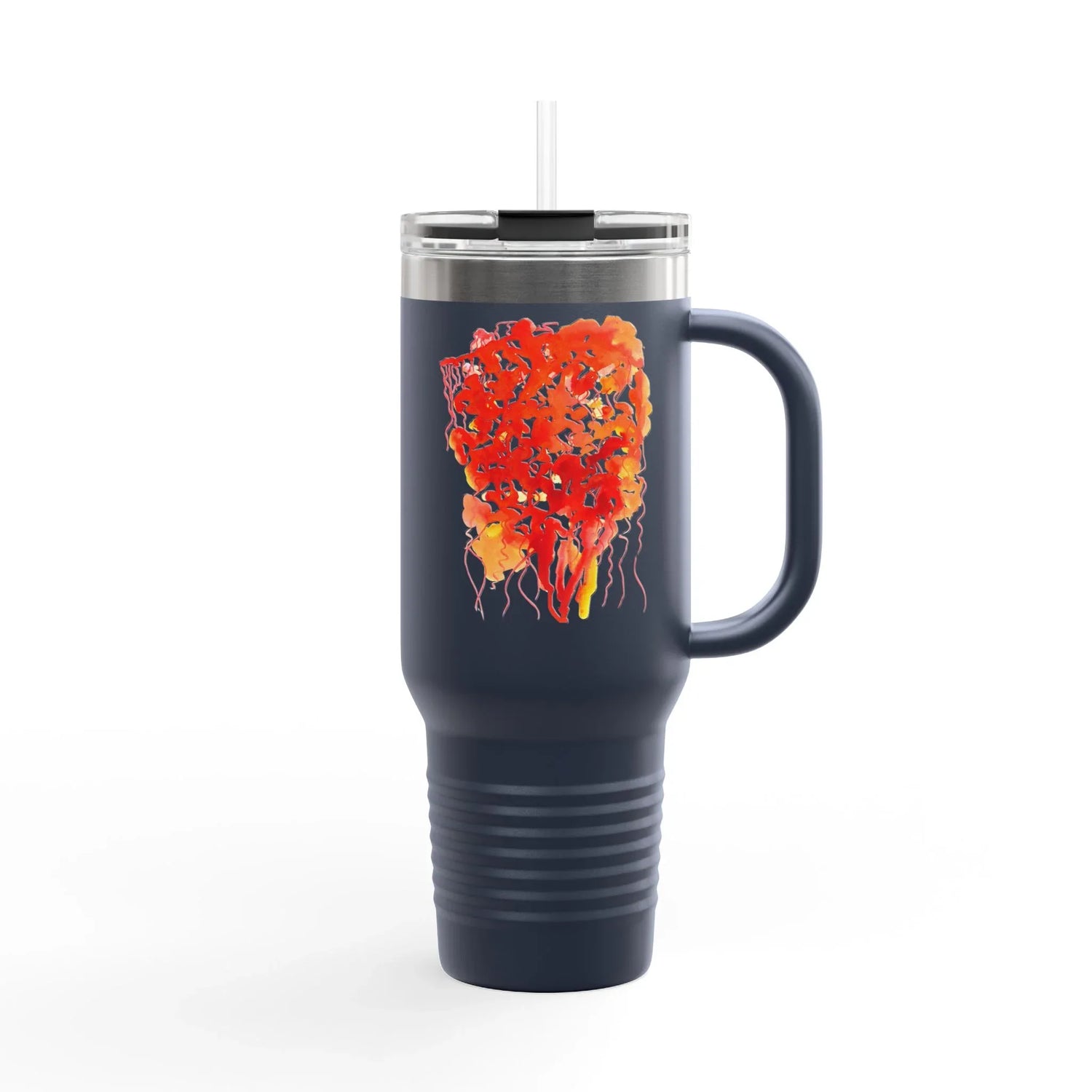 40oz Insulated Travel Mug – Eclats Corail Watercolor Design - Laure Leprince - Artiste Peintre
