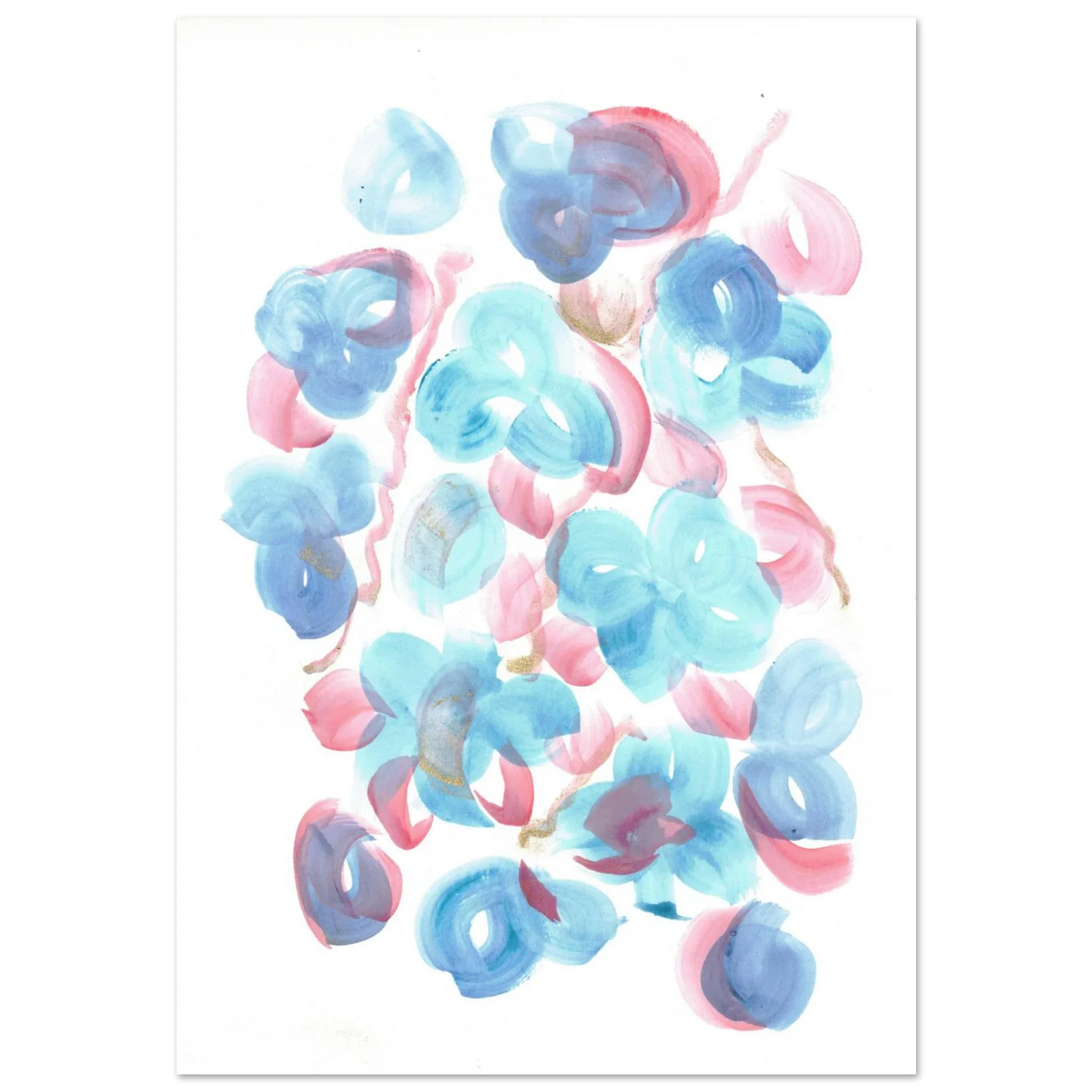 Abstract Floral Blush & Teal: Dreamy Watercolor Art Print on Premium Matte Paper - Laure Leprince - Artiste Peintre