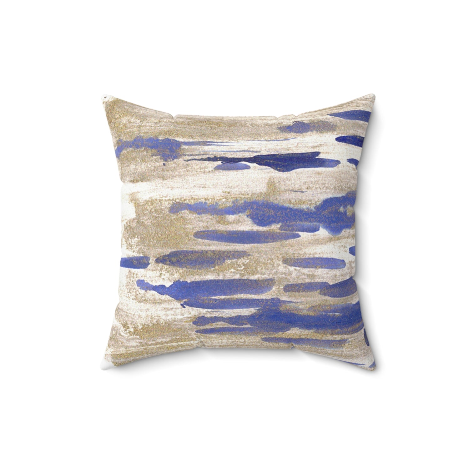 Square Throw Pillow Golden drip — Minimal Green Brushstroke Accent