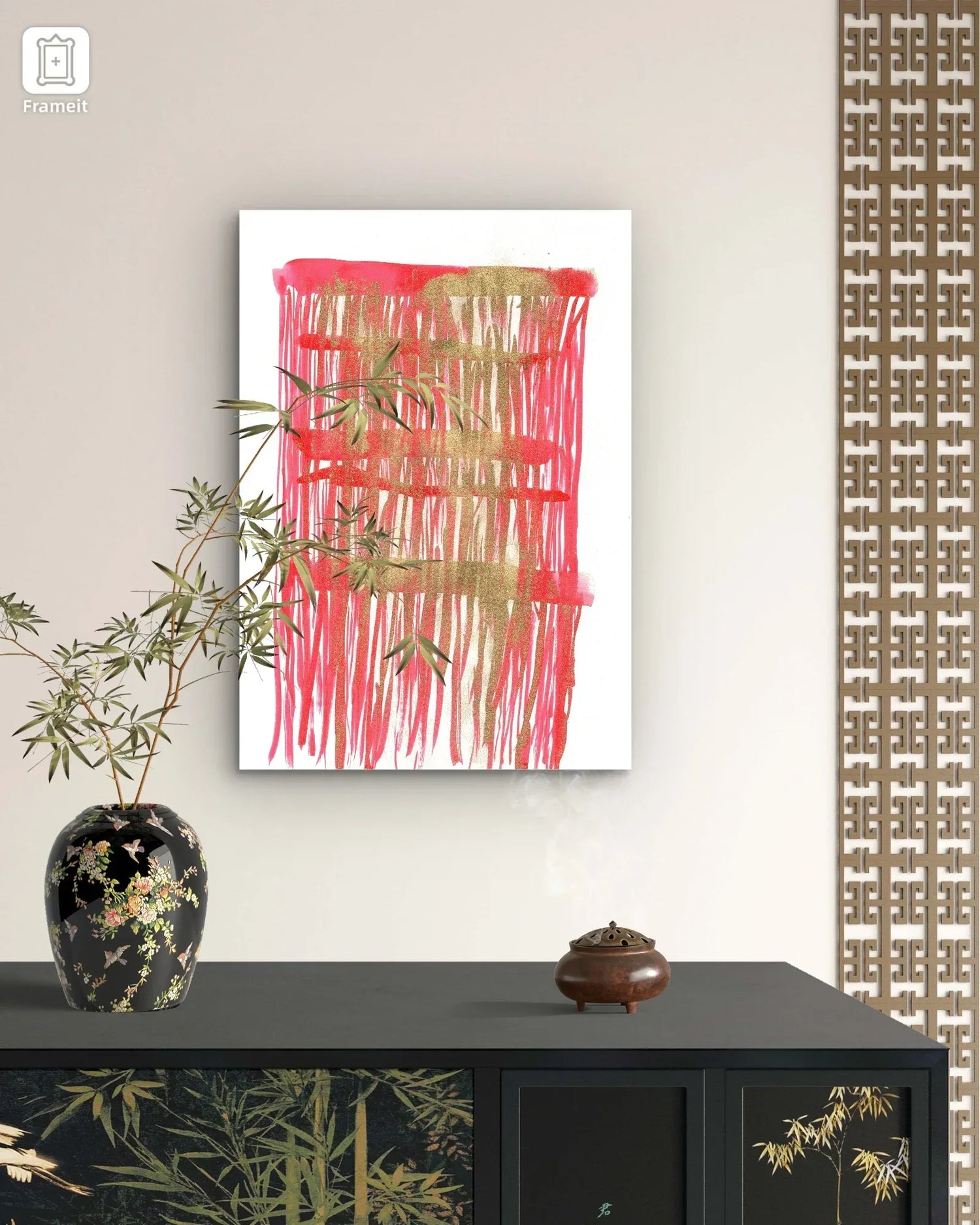 Abstract Gold & Red Stripe Art Print - Premium Matte Paper Poster - Laure Leprince - Artiste Peintre