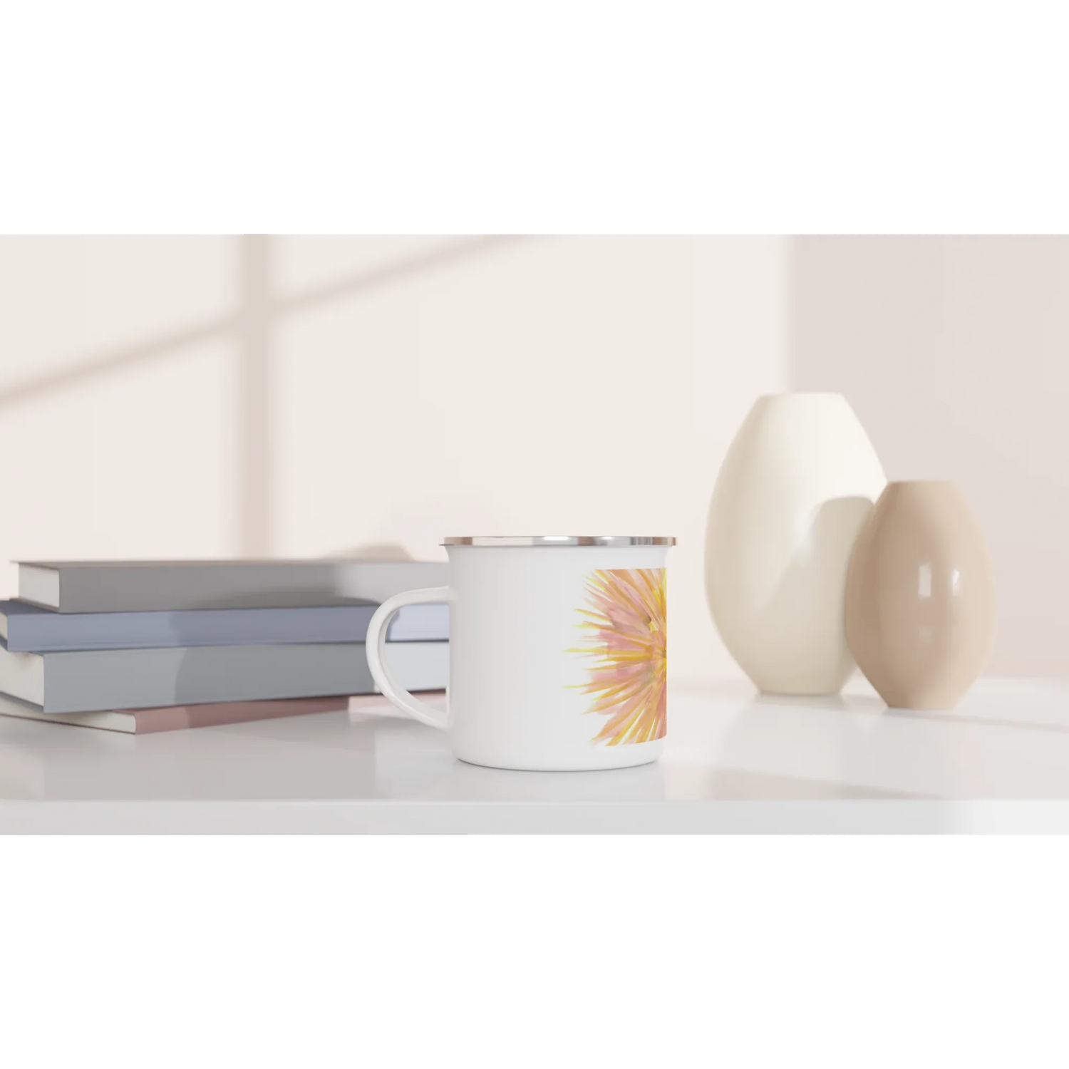 Mug en émail blanc 35 cl Solar Bloom – Léger, vintage et résistant - Laure Leprince - Artiste Peintre