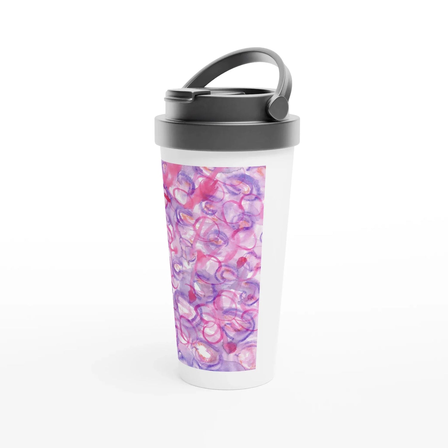 Mug de voyage isotherme 450 ml (15 oz) Floraison Intime - Étanche, réutilisable et design artistique - Laure Leprince - Artiste Peintre