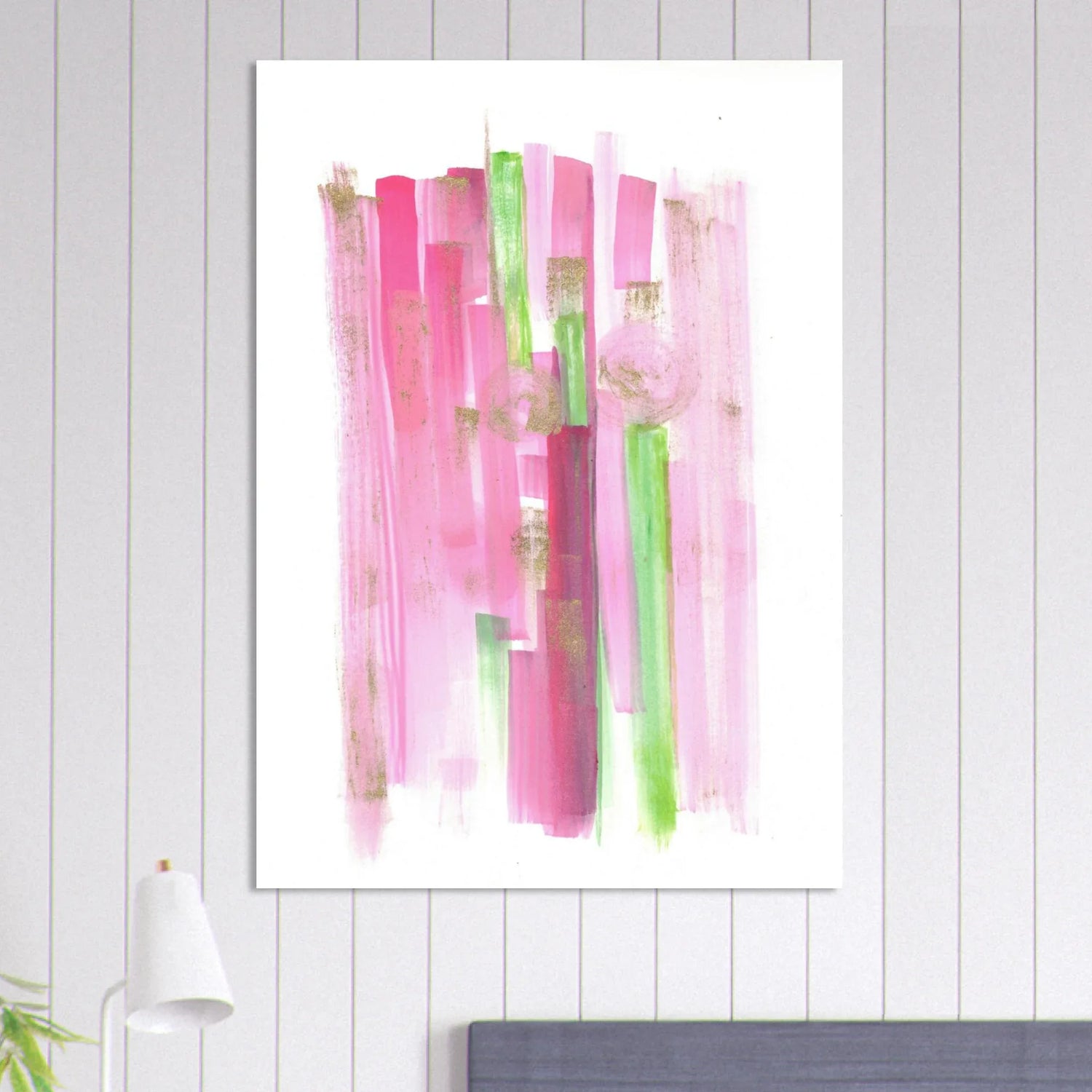 Abstract Pink & Green Watercolor Poster with Gold Flecks – Premium Matte Paper Print - Laure Leprince - Artiste Peintre