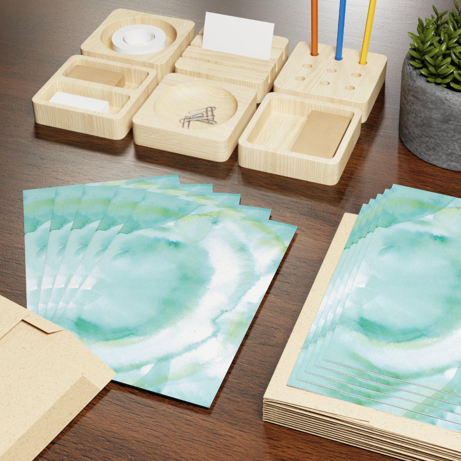 Aqua Bloom Watercolor Leaf Greeting Card - Elegant