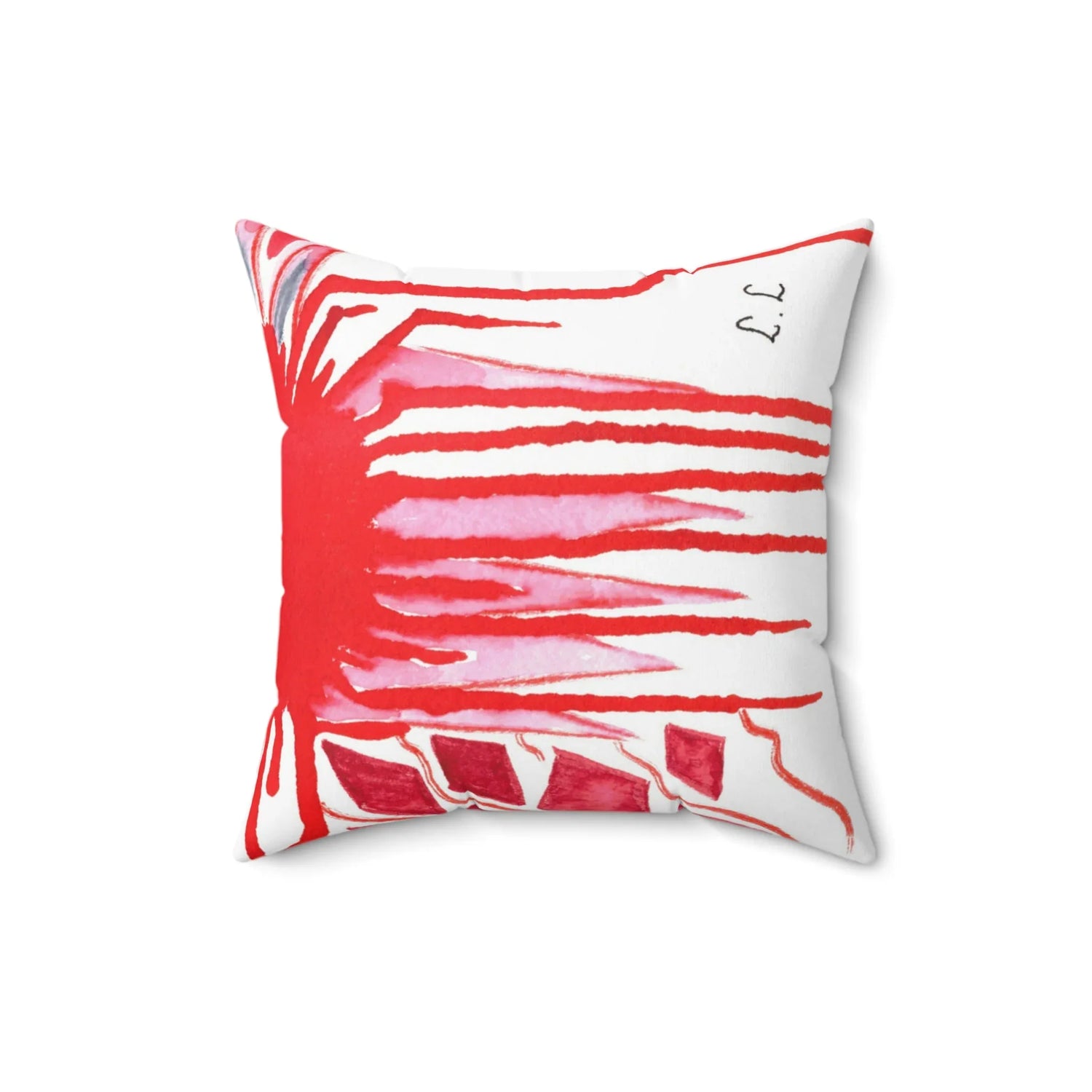 Coussin Carré Décoratif Rouge— Minima Red Brushstroke Accent - Laure Leprince - Artiste Peintre