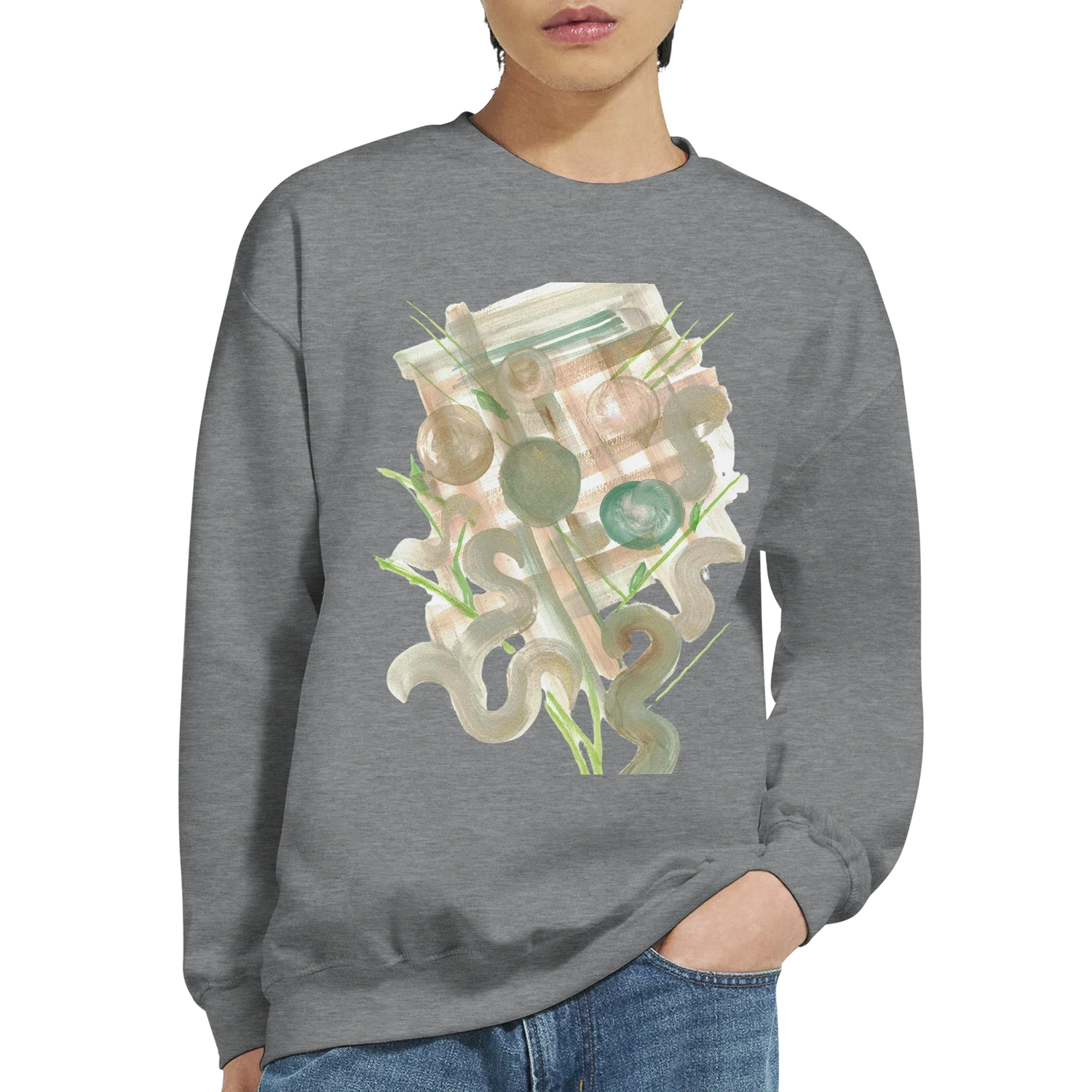 Sweatshirt Unisexe Classique Moss Geometry– Impression Artistique Multicolore - Laure Leprince - Artiste Peintre