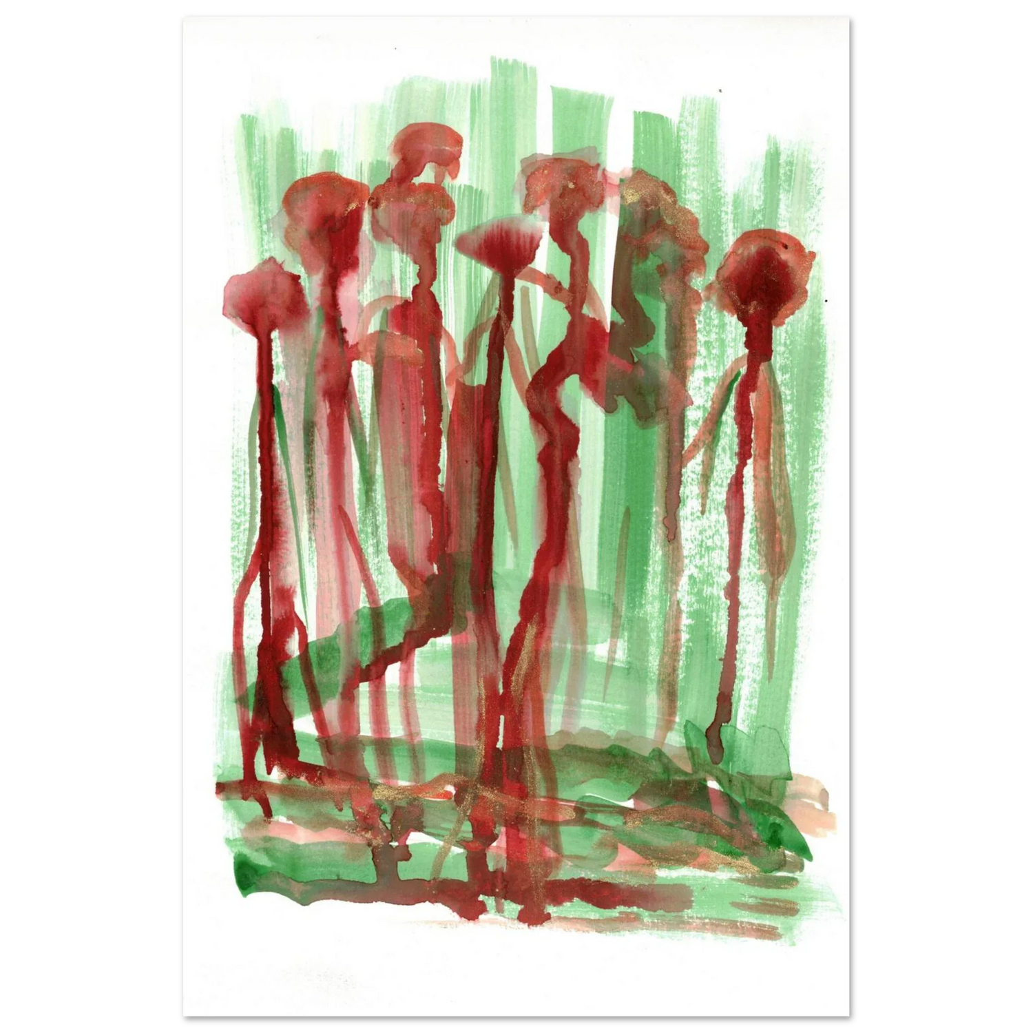 Abstract Floral Garden Premium Matte Poster - Vibrant Red & Green Watercolor Art (RDJ3-1) - Laure Leprince - Artiste Peintre