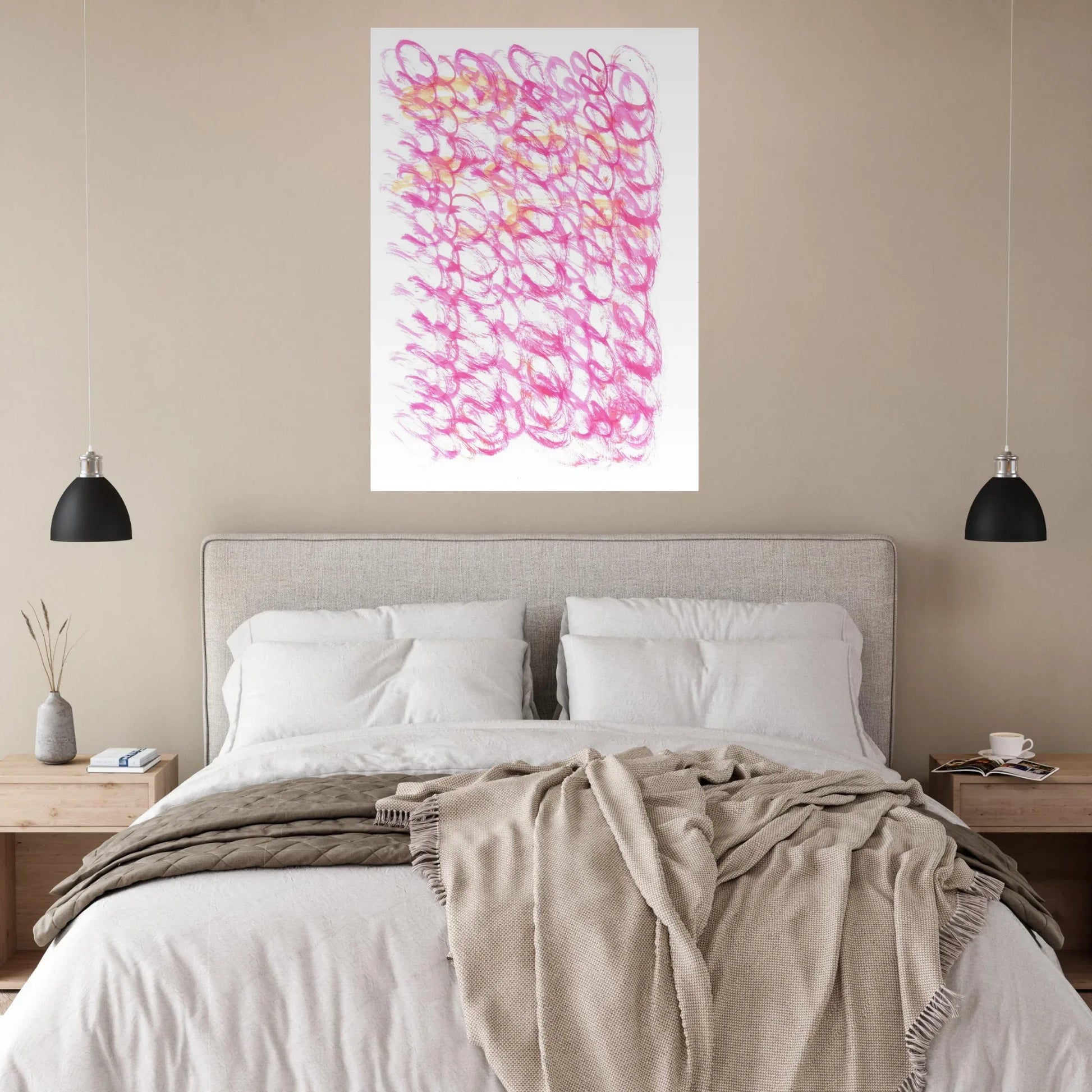Abstract Swirls Premium Matte Poster - Vibrant Pink & Orange Watercolor Art - Laure Leprince - Artiste Peintre