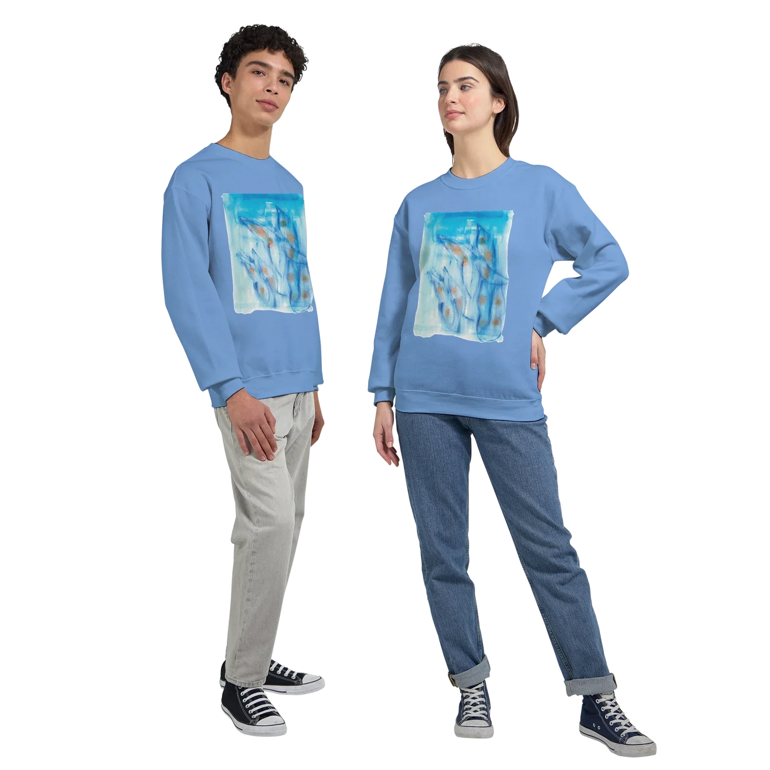 Sweatshirt Unisexe Classique Blue Sprouts – Impression Artistique Multicolore - Laure Leprince - Artiste Peintre