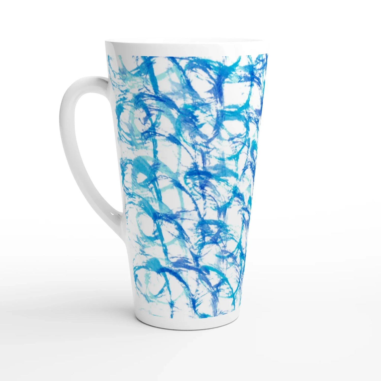 Mug à Latte en Céramique Blanche 500 ml Blue Waves – Élégant, durable et brillant - Laure Leprince - Artiste Peintre