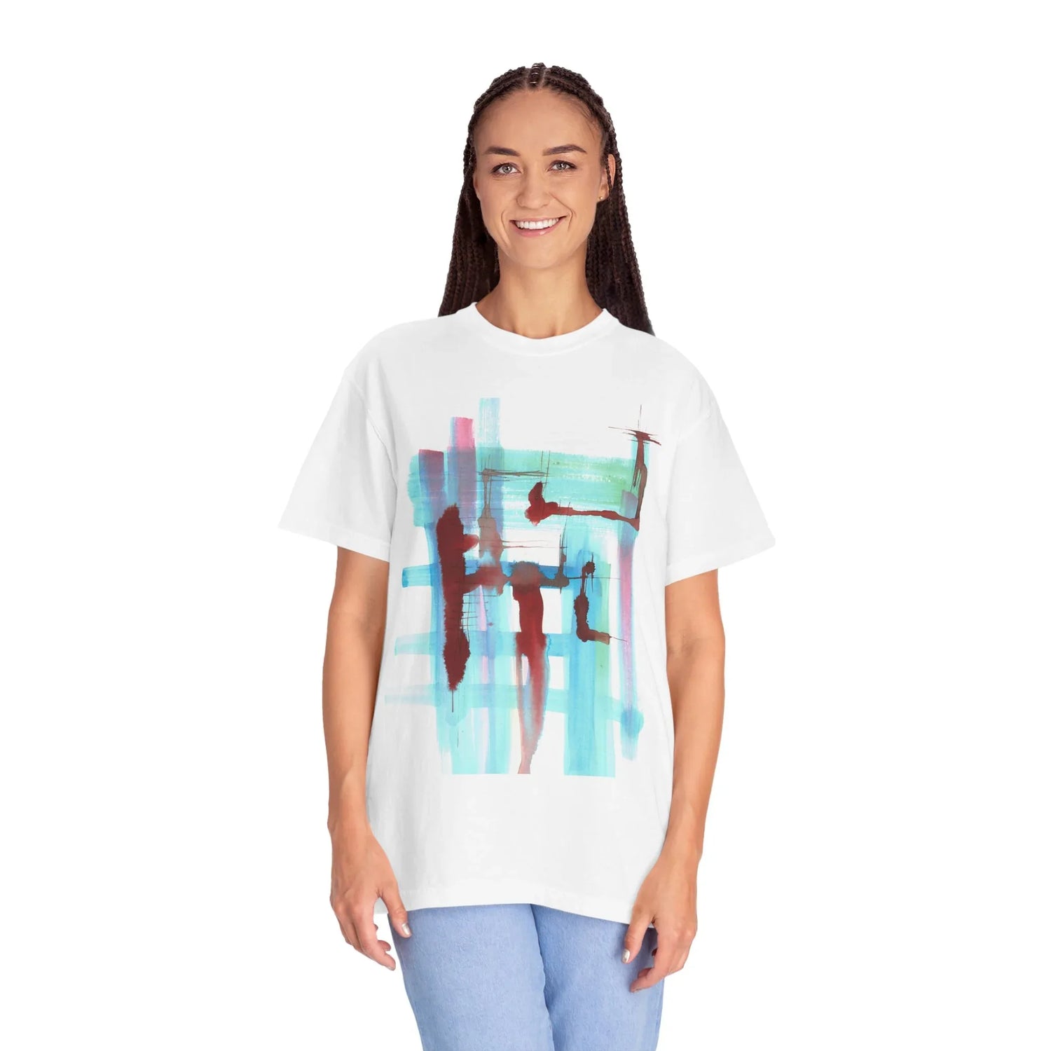Abstract Structure Liquides T-Shirt — Bright Watercolor Square Art Tee - Laure Leprince - Artiste Peintre