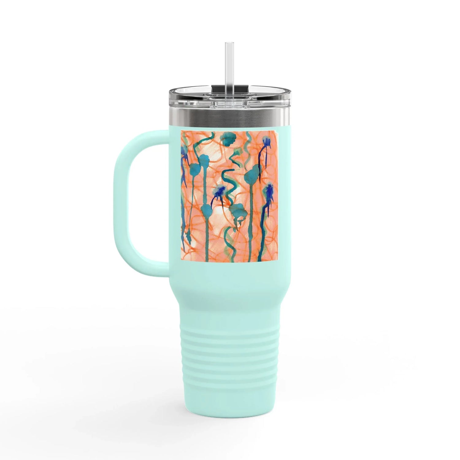 40oz Insulated Travel Mug – Saphir Ambre Watercolor Design - Laure Leprince - Artiste Peintre
