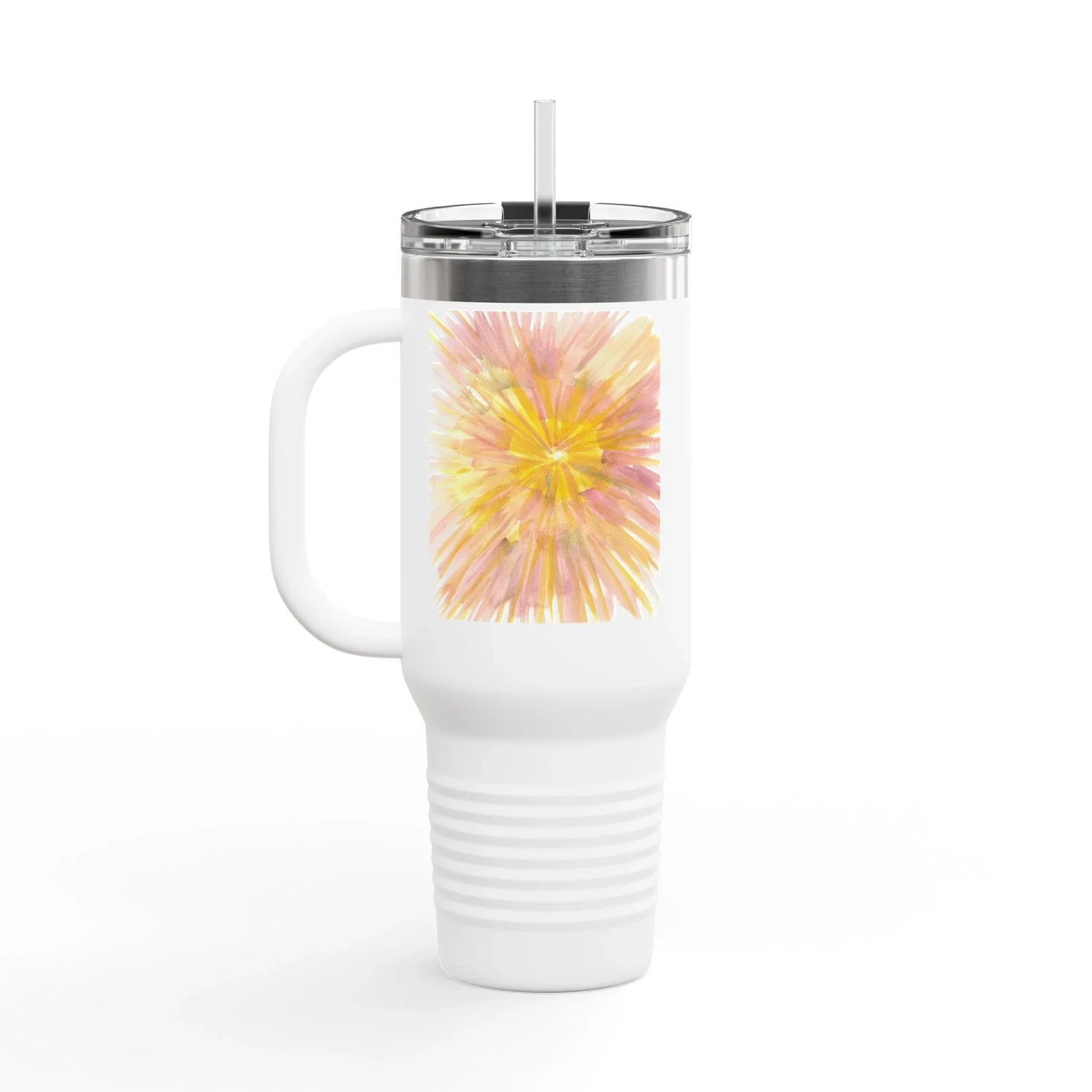 40oz Insulated Travel Mug – Solar Bloom Watercolor Design - Laure Leprince - Artiste Peintre