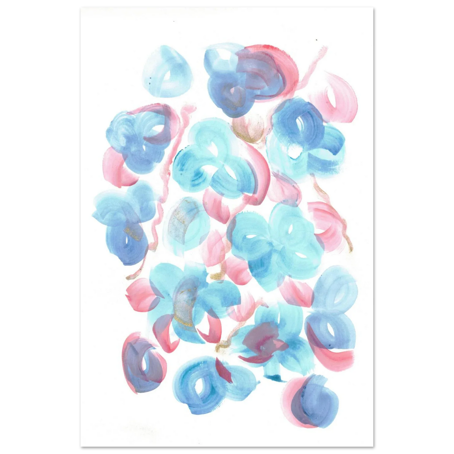 Abstract Floral Blush & Teal: Dreamy Watercolor Art Print on Premium Matte Paper - Laure Leprince - Artiste Peintre