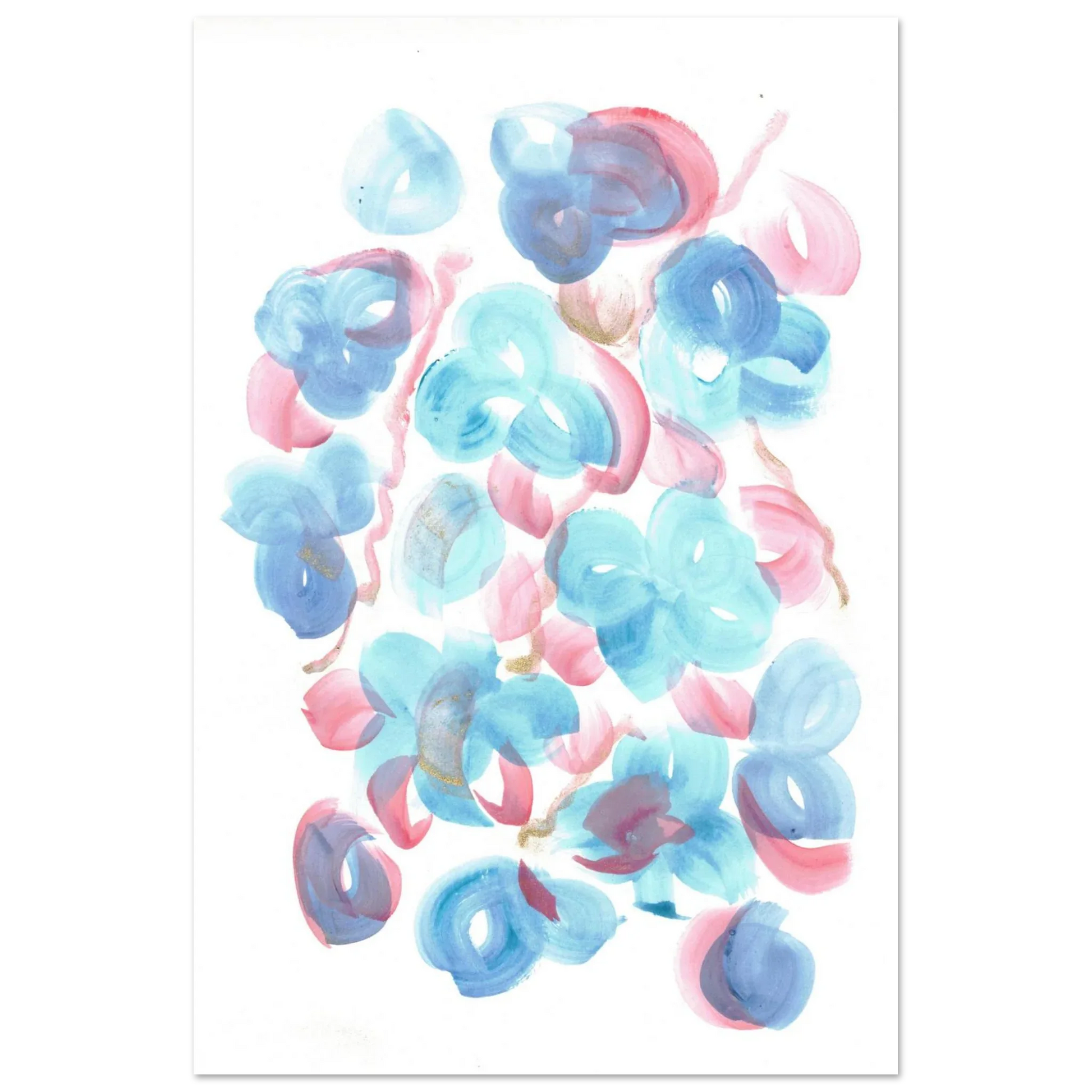 Abstract Floral Blush & Teal: Dreamy Watercolor Art Print on Premium Matte Paper - Laure Leprince - Artiste Peintre