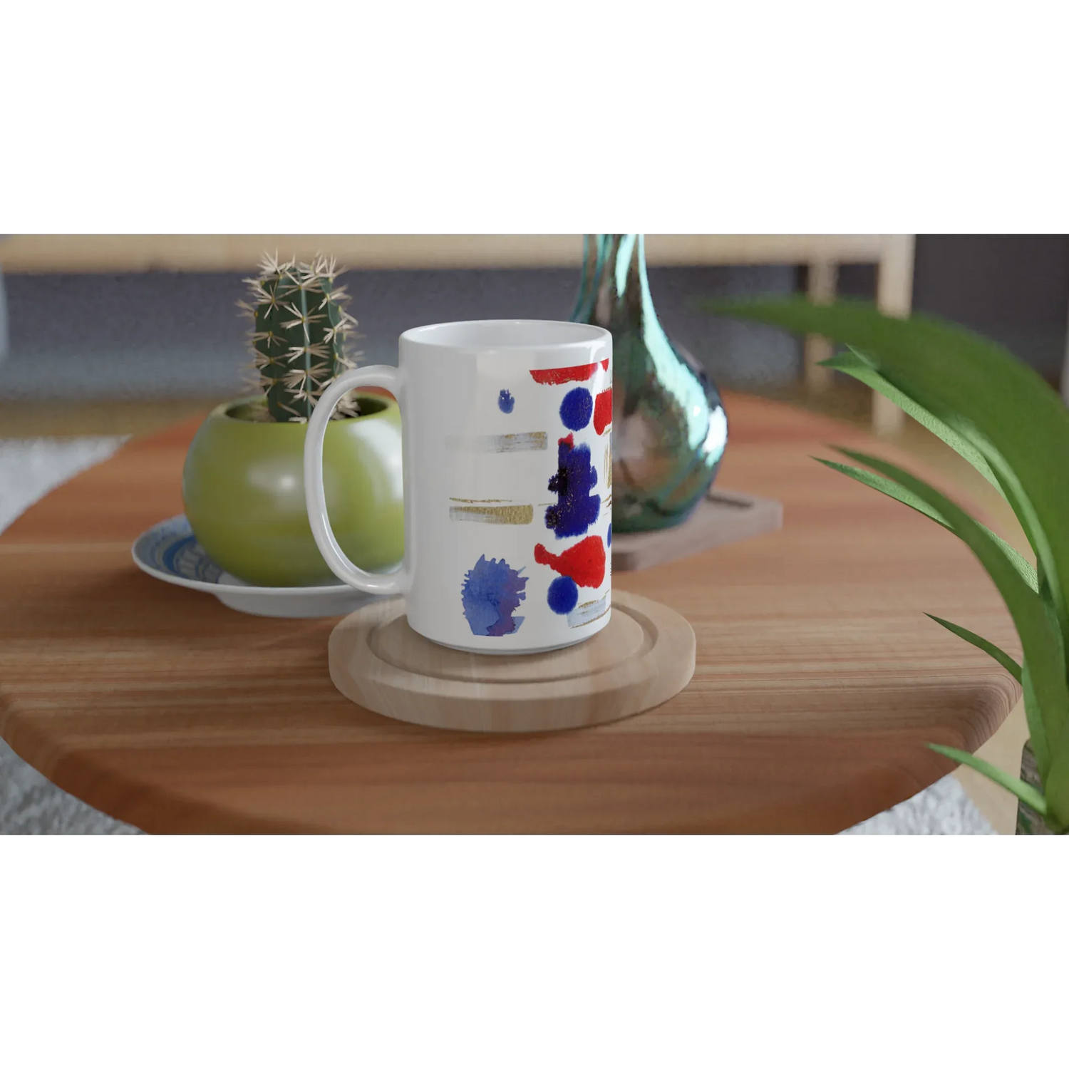 Mug en céramique blanche 44 cl Structure carmine– Grand format, design et qualité durable - Laure Leprince - Artiste Peintre