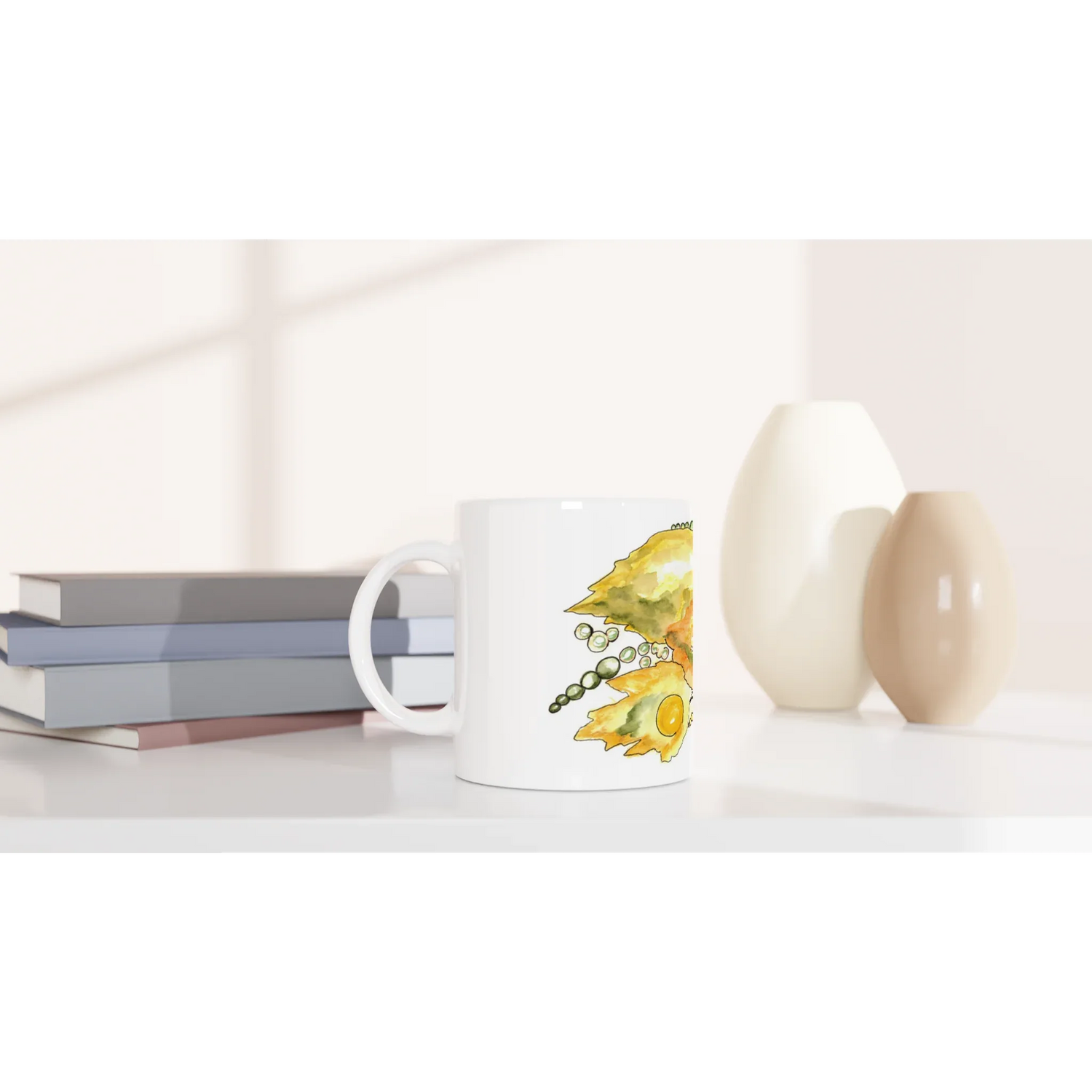 Mug en céramique 325 ml à bord colore Feuillaison – Élégant et éclatant - Laure Leprince - Artiste Peintre