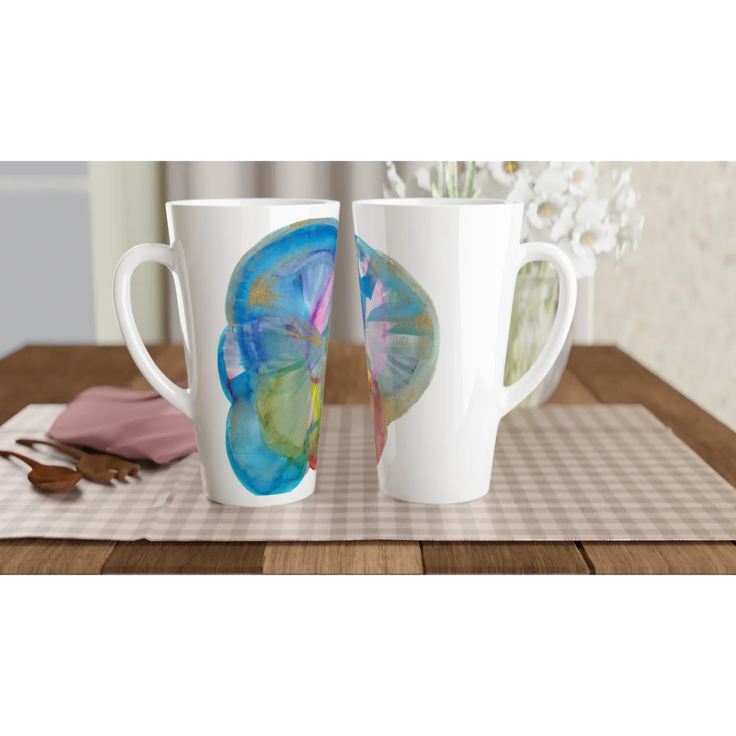 Mug à Latte en Céramique Blanche 500 ml Crystal Bloom – Élégant, durable et brillant - Laure Leprince - Artiste Peintre