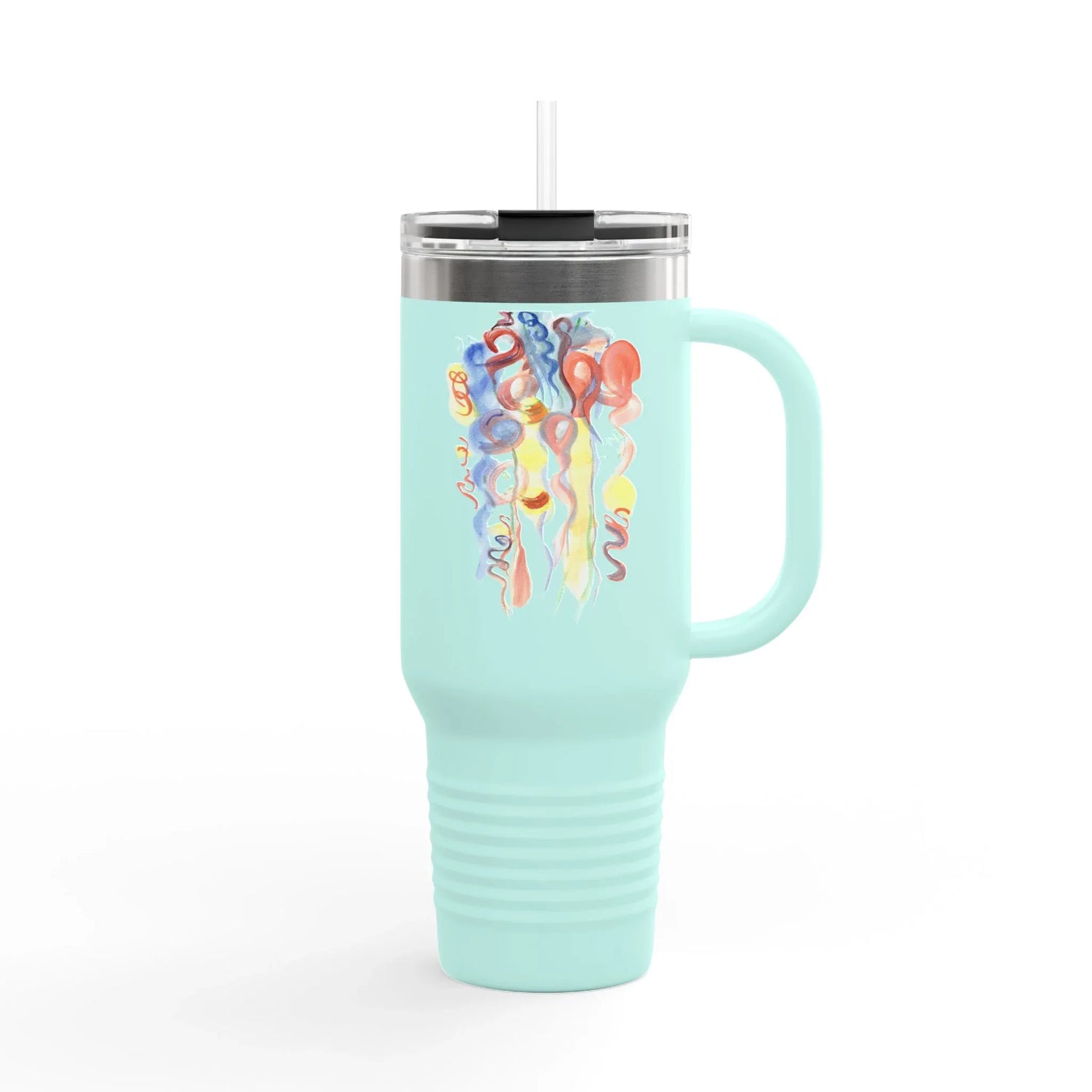 40oz Insulated Travel Mug – Les Serpentins Watercolor Design - Laure Leprince - Artiste Peintre