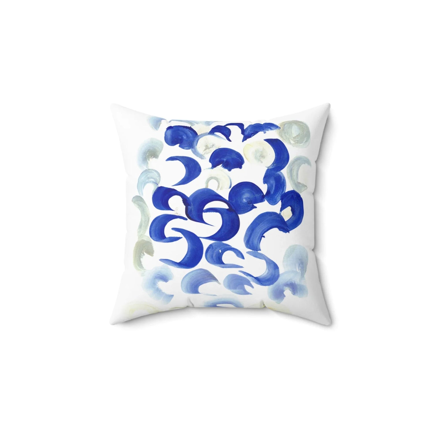 Square Throw Pillow Blue Swirls — Minimal Blue Brushstroke Accent - Laure Leprince - Artiste Peintre