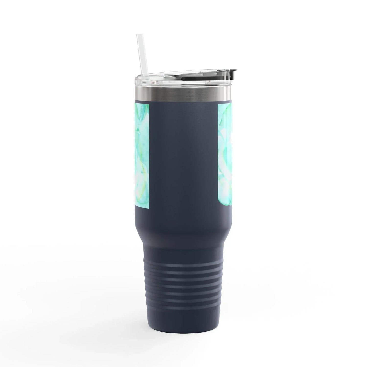 40oz Insulated Travel Mug – Aqua Bloom Watercolor Design - Laure Leprince - Artiste Peintre