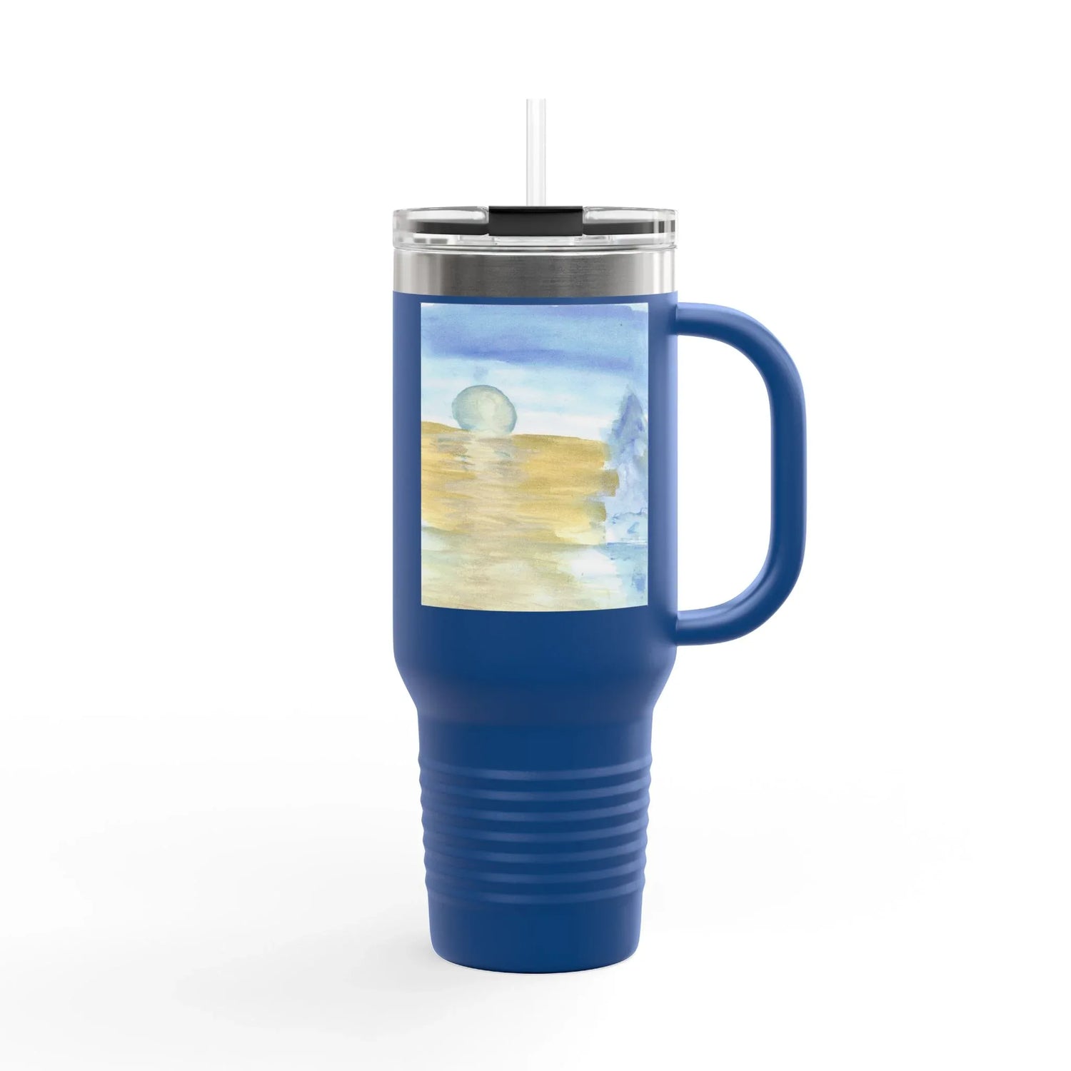40oz Insulated Travel Mug – Blue Horizon Watercolor Design - Laure Leprince - Artiste Peintre