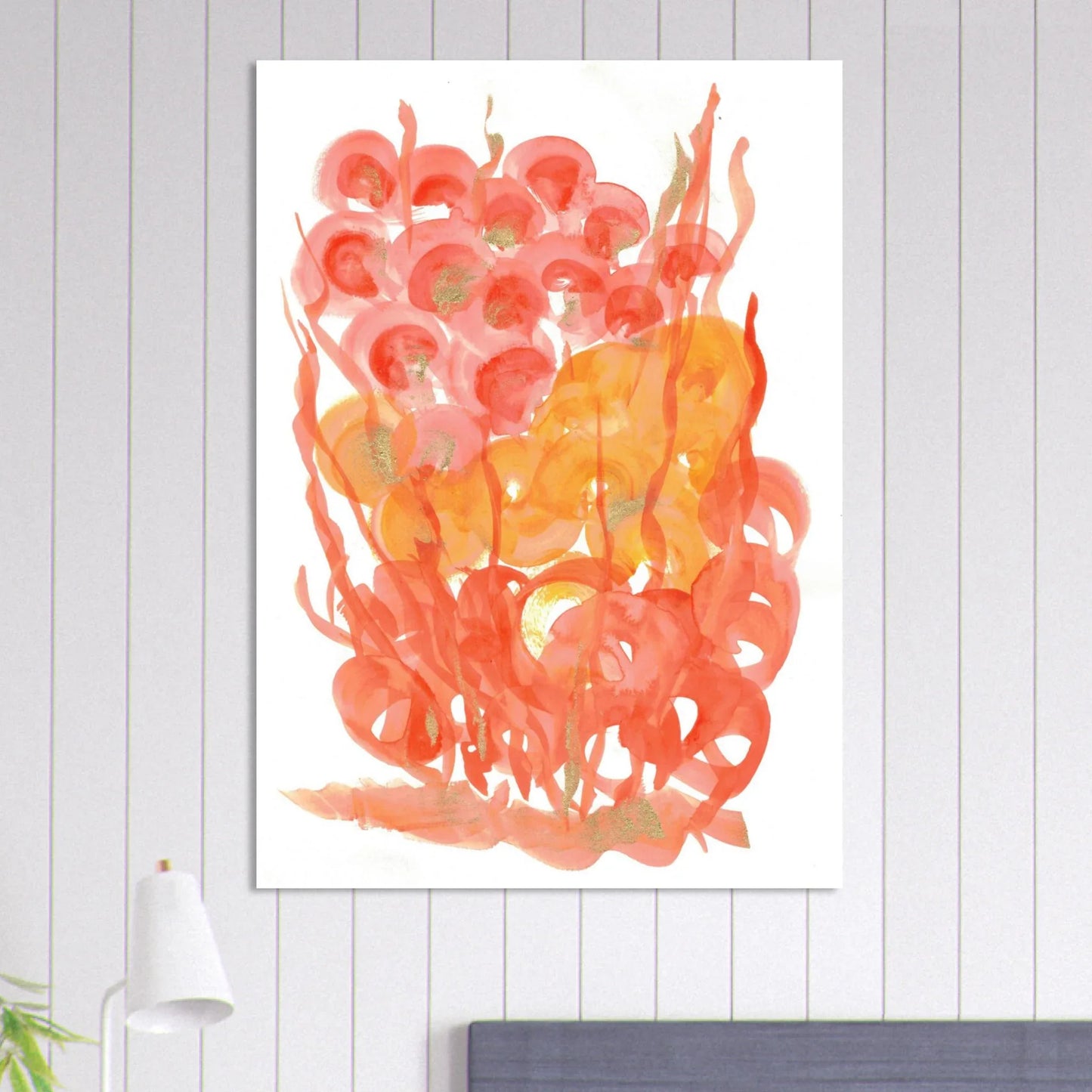 Abstrait Éclat Corail & Gold Flecked Premium Matte Paper Poster - RDJ3-1 - Laure Leprince - Artiste Peintre