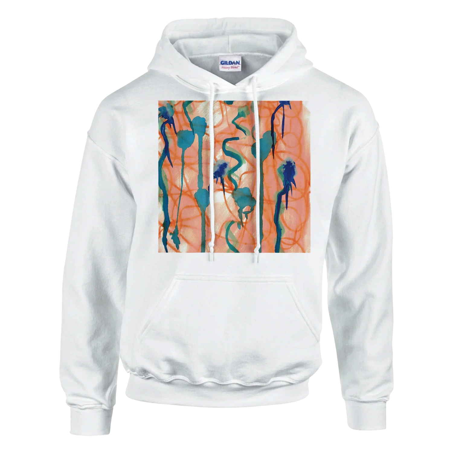 Sweat à capuche unisexe artistique Saphir Ambre| Gildan® 18500 White - Laure Leprince - Artiste Peintre