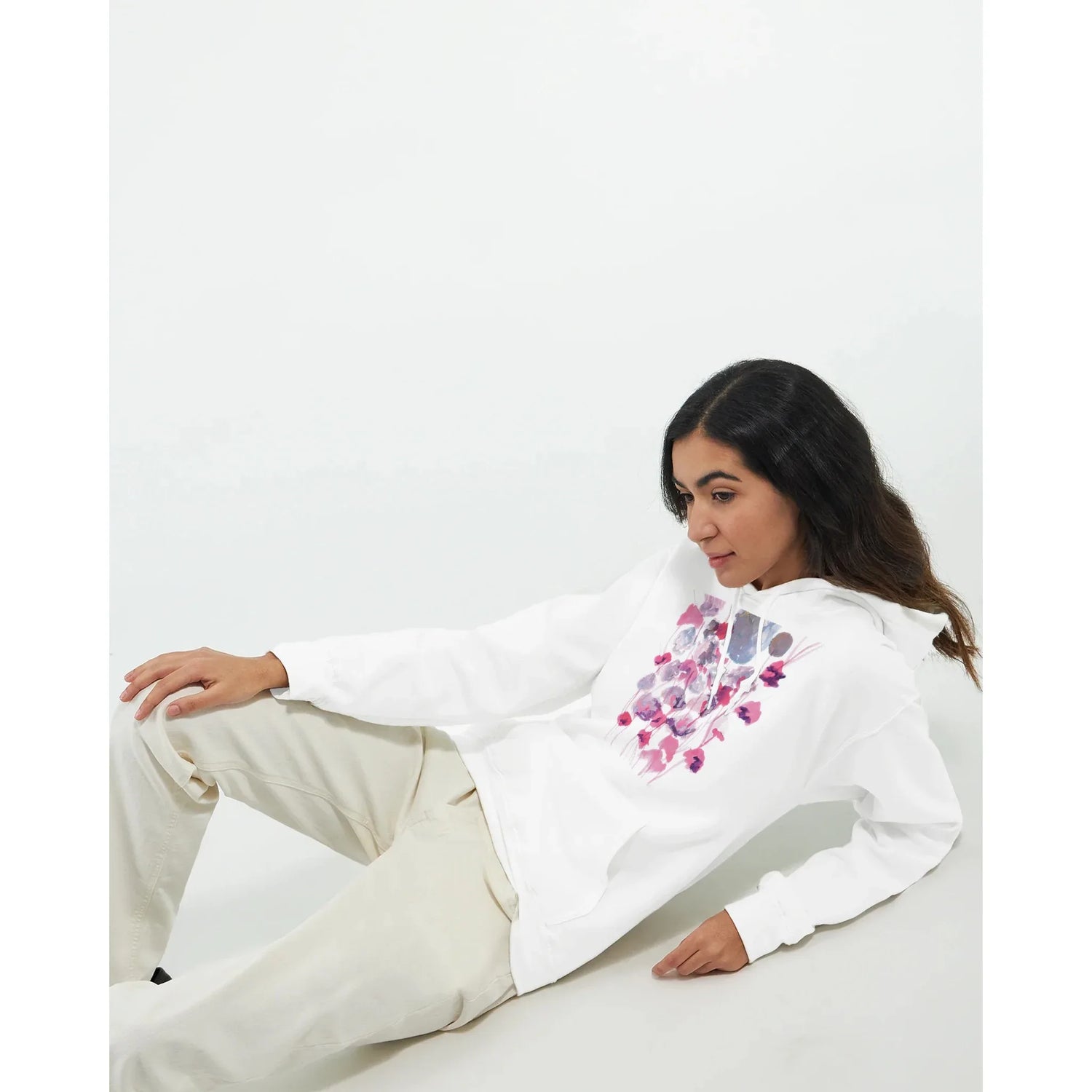 Sweat à capuche unisexe artistique Jardin des Ombrelles| Gildan® 18500 White - Laure Leprince - Artiste Peintre