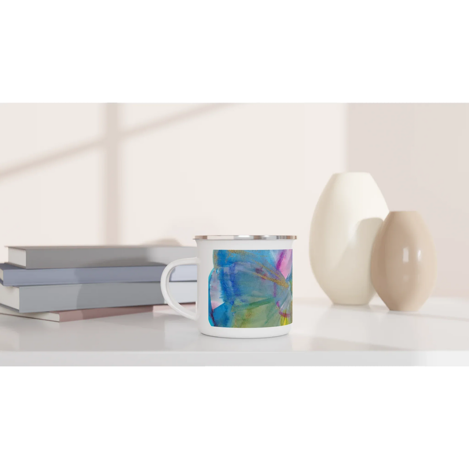 Mug en émail blanc 35 cl Crystal Bloom – Léger, vintage et résistant - Laure Leprince - Artiste Peintre