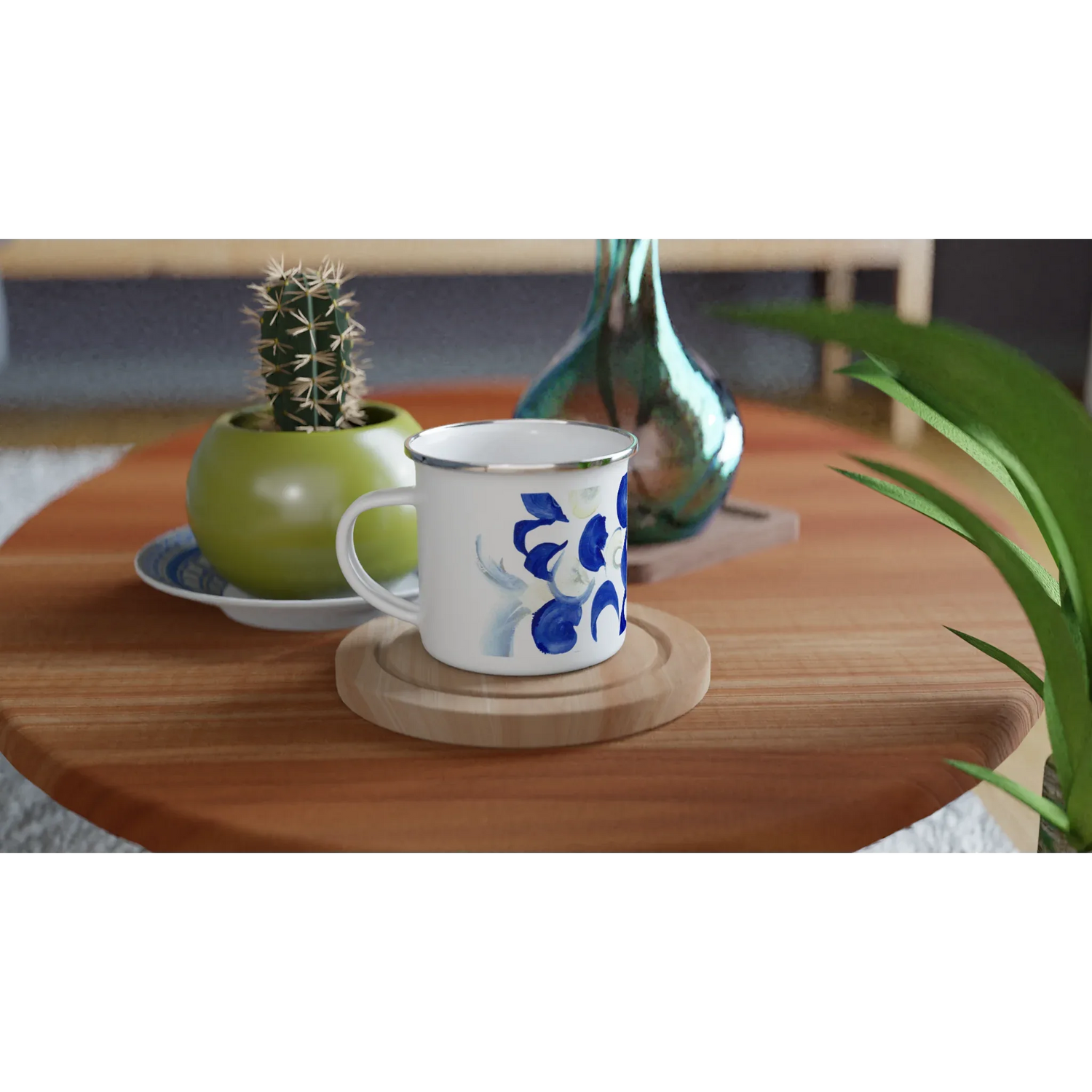 Mug en émail blanc 35 cl Blue Swirls – Léger, vintage et résistant - Laure Leprince - Artiste Peintre