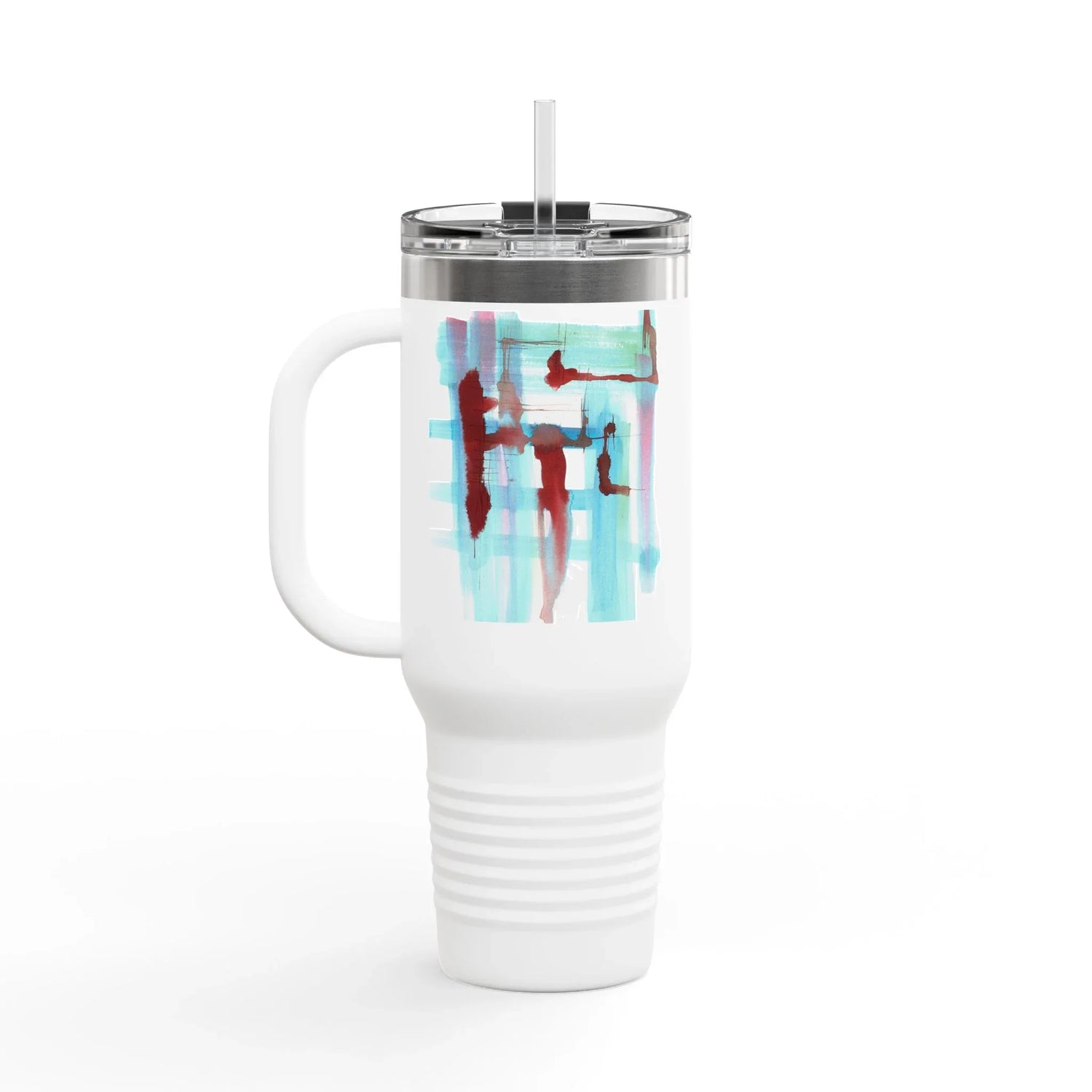 40oz Insulated Travel Mug – Stuctures Liquides Watercolor Design - Laure Leprince - Artiste Peintre