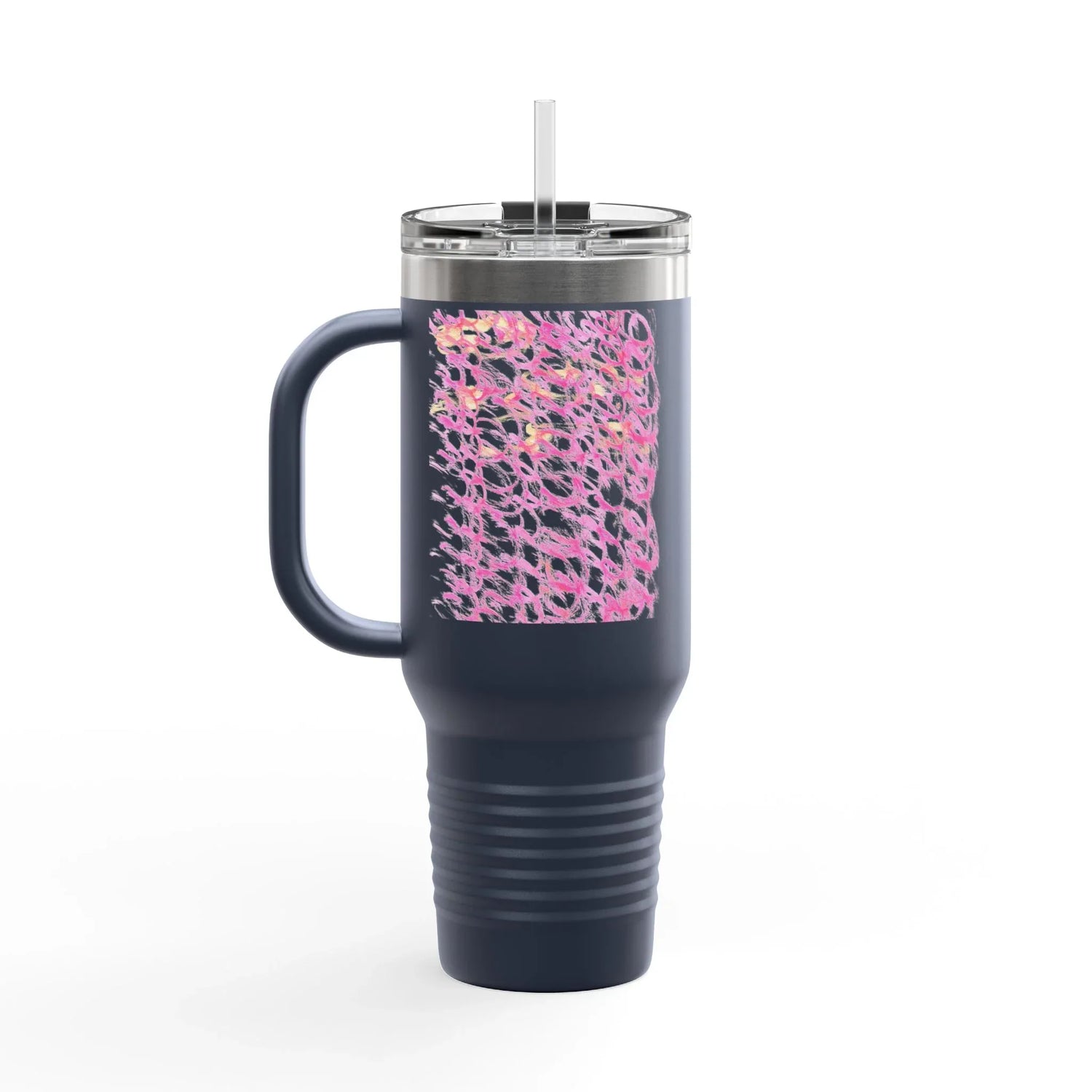 40oz Insulated Travel Mug – Pink Waves Watercolor Design - Laure Leprince - Artiste Peintre