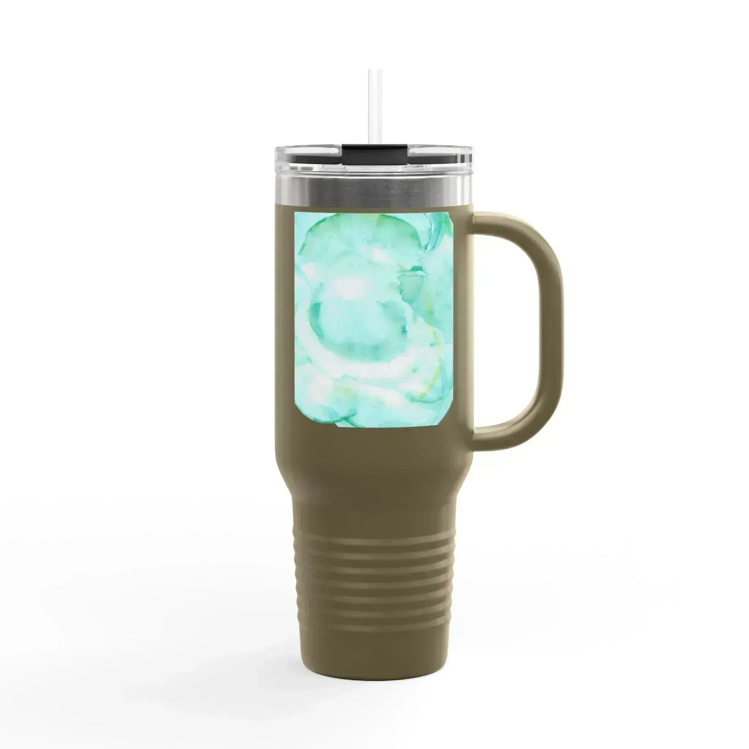 40oz Insulated Travel Mug – Aqua Bloom Watercolor Design - Laure Leprince - Artiste Peintre