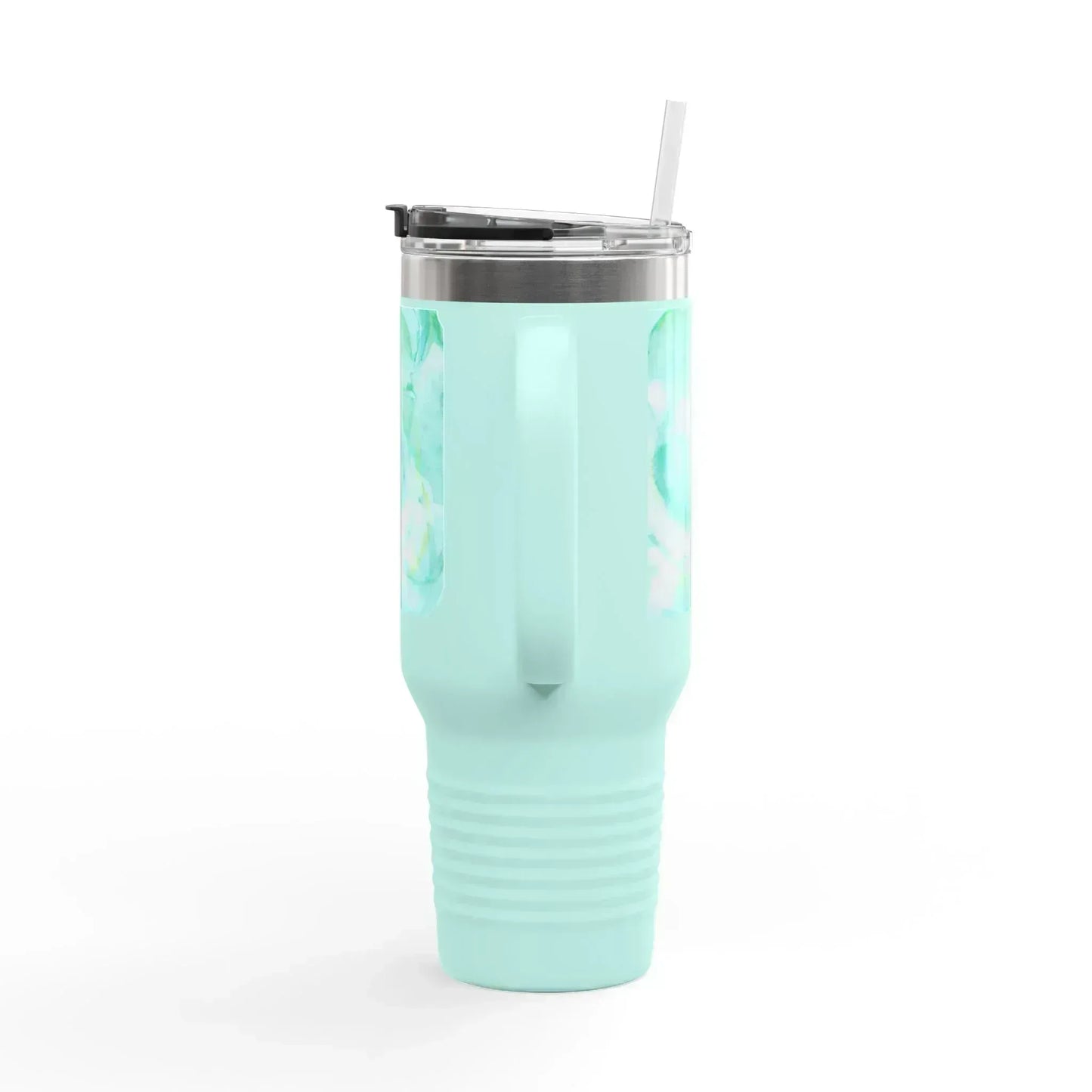 40oz Insulated Travel Mug – Aqua Bloom Watercolor Design - Laure Leprince - Artiste Peintre