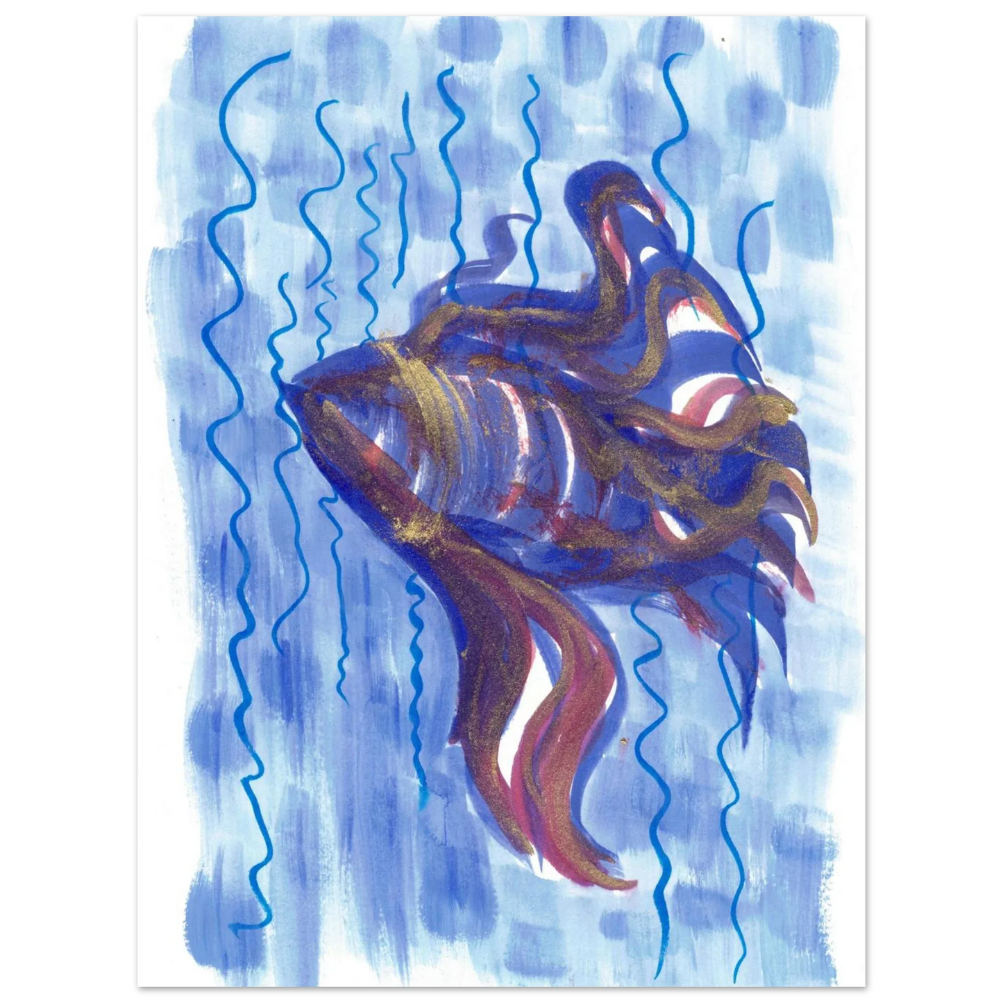 Affiche Abstract Ocean Depths Bleu Or - Poster Art Mural Premium Laure Leprince - Laure Leprince - Artiste Peintre