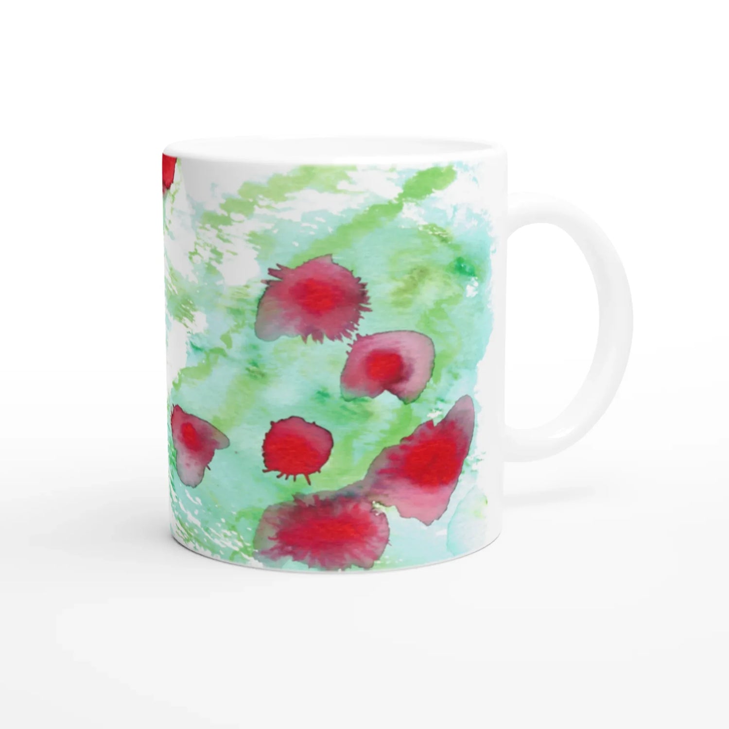 Mug en céramique blanche 325 ml Eclats rouges – Élégance, sécurité et durabilité - Laure Leprince - Artiste Peintre