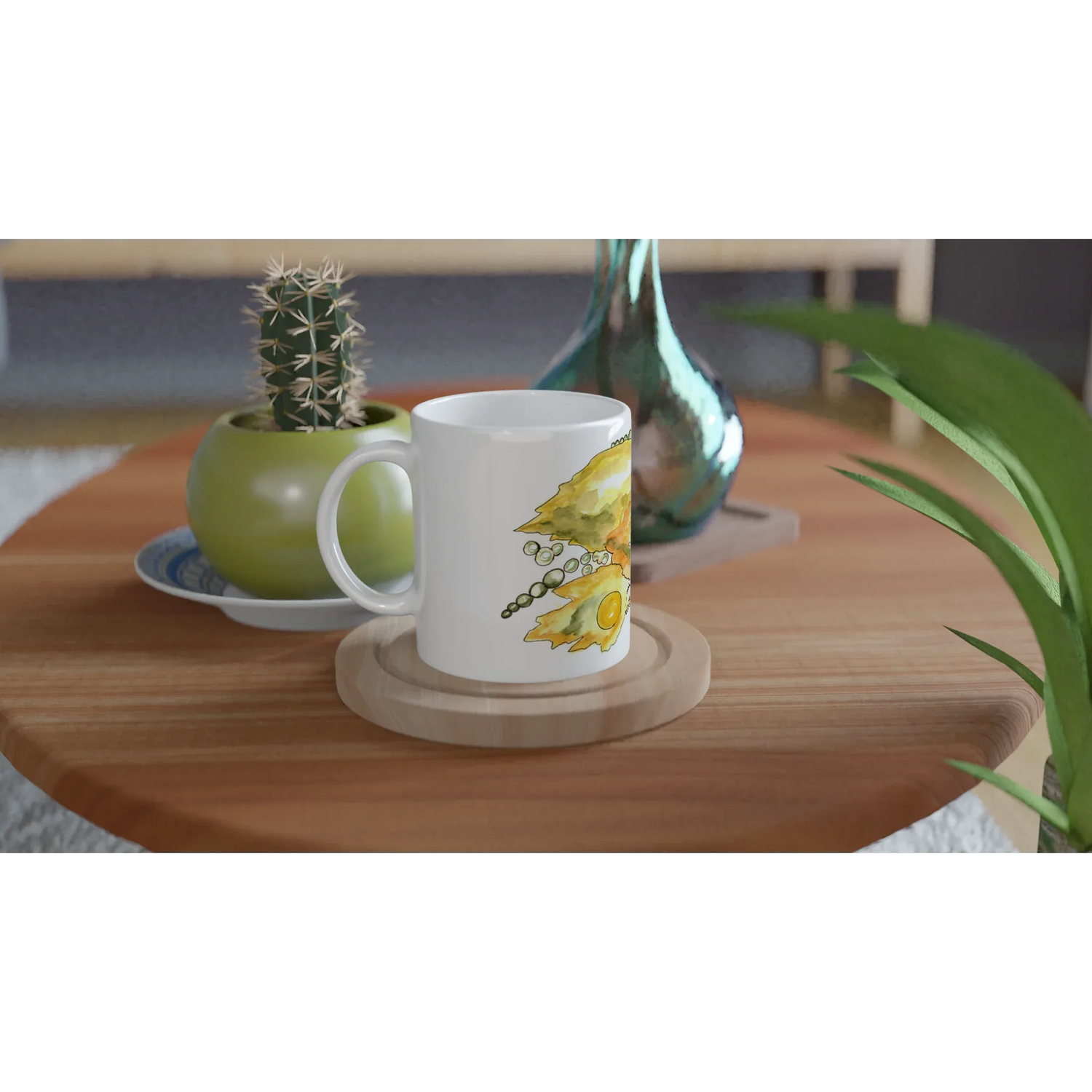 Mug en céramique 325 ml à bord colore Feuillaison – Élégant et éclatant - Laure Leprince - Artiste Peintre