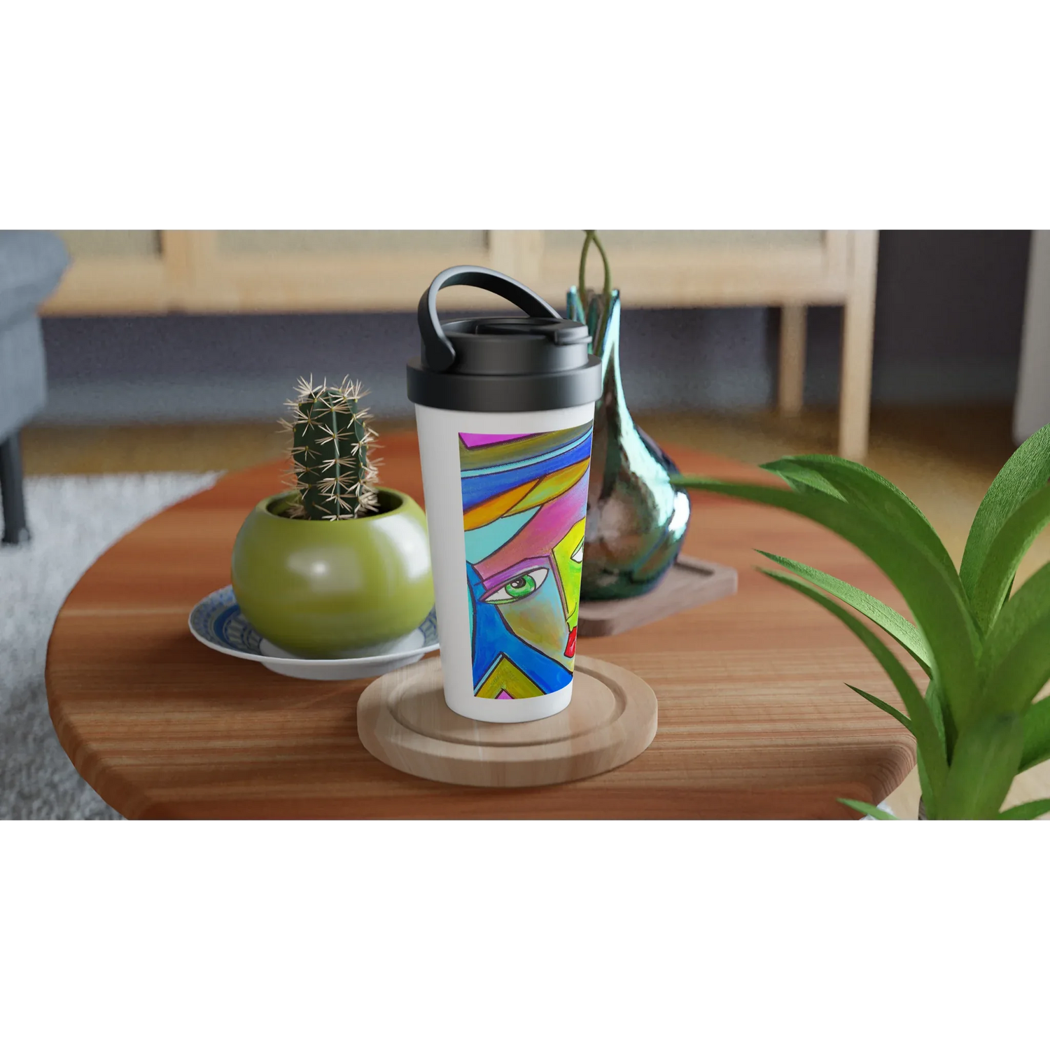 Mug de voyage blanc en acier inoxydable – 44 cl | Élégant, pratique et isotherme - Laure Leprince - Artiste Peintre