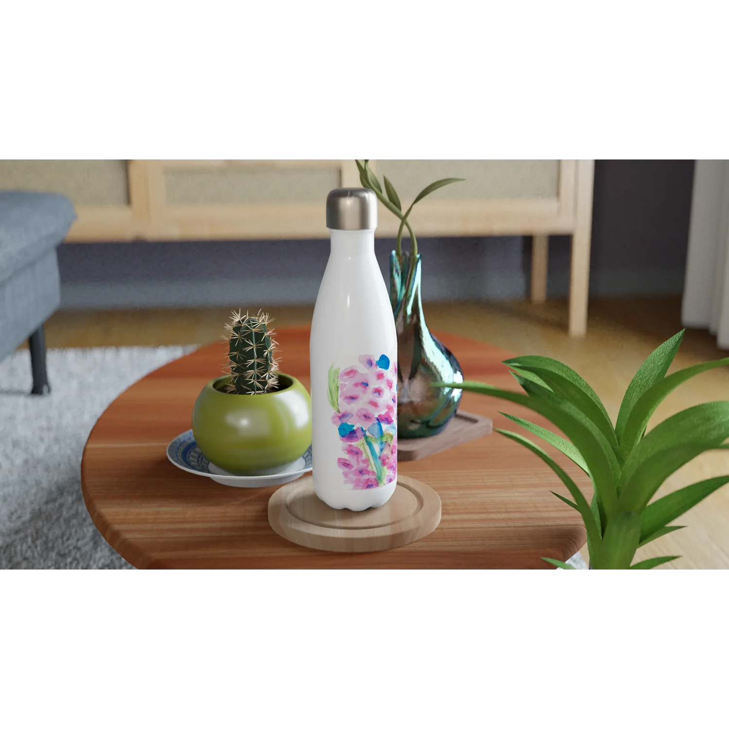 Bouteille isotherme en acier inoxydable 500 ml Bouquets Rosé – Design artistique exclusif - Laure Leprince - Artiste Peintre