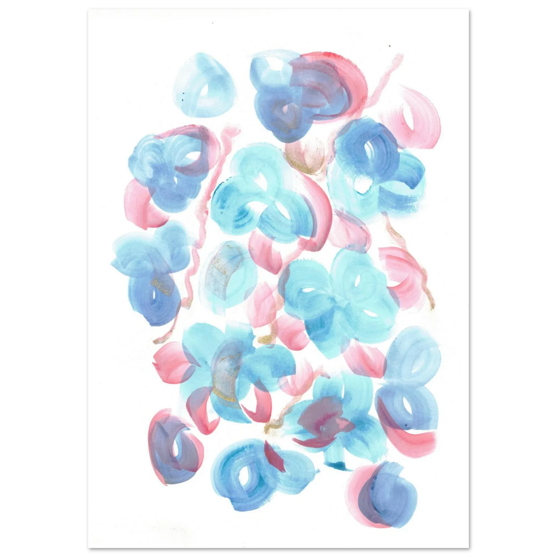 Abstract Floral Blush & Teal: Dreamy Watercolor Art Print on Premium Matte Paper - Laure Leprince - Artiste Peintre